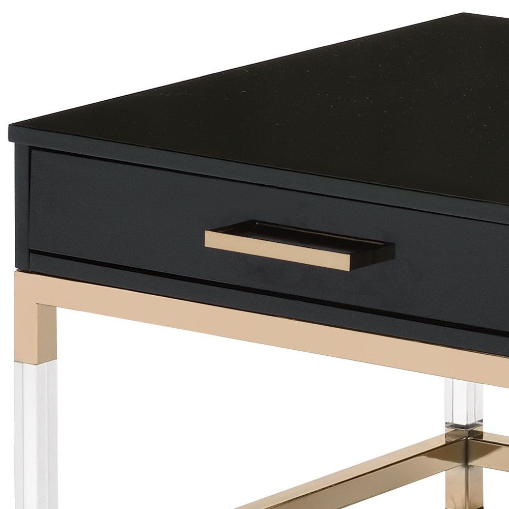 44" Gold And Black High Gloss Manufactured Wood And Metal Rectangular Coffee Table With Two Drawers