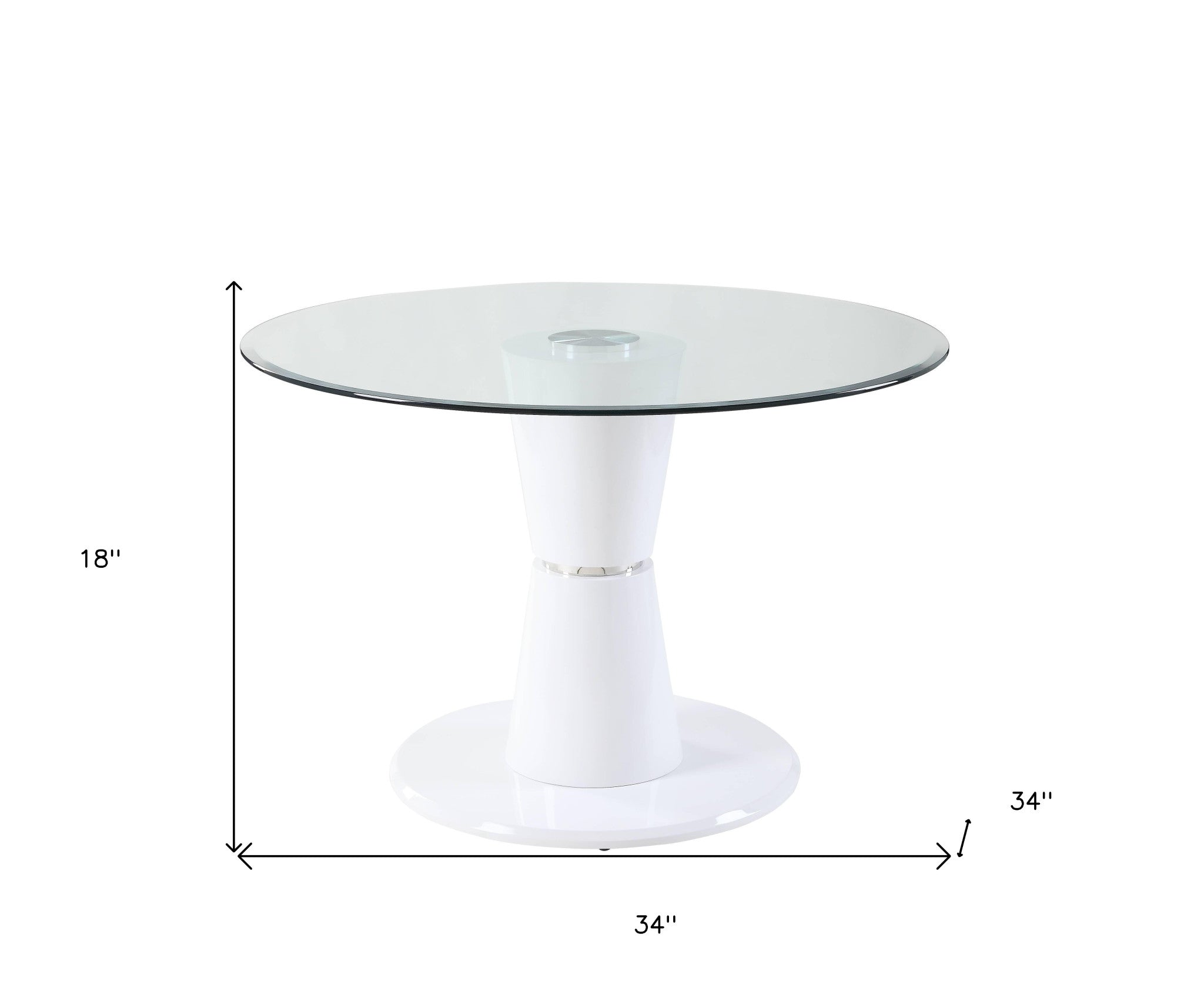 34" Clear And White Glass Round Coffee Table