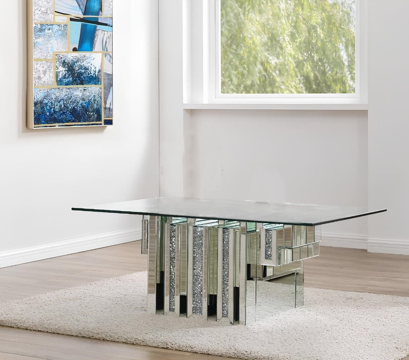 47" Clear And Silver Glass Mirrored Coffee Table