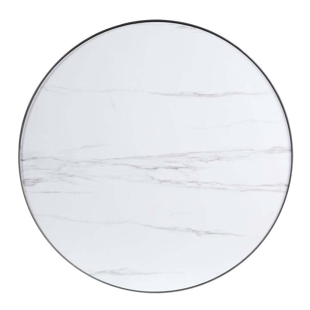 Set of Two 39" White and Silver Faux Marble Round Nested Coffee Tables