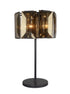 30" Bronze Metal Four Light Cylinder Bedside Table Lamp With Amber Round Shade