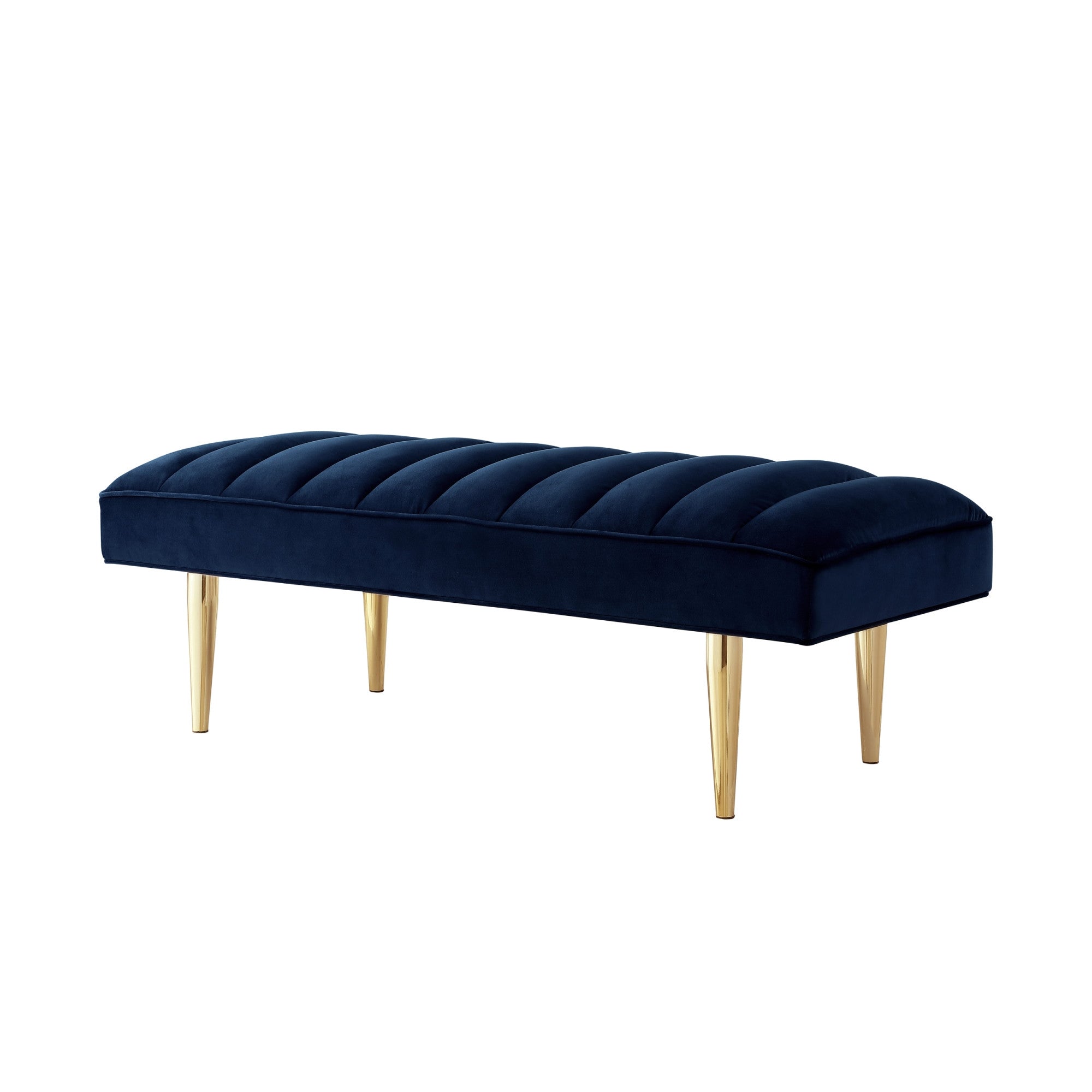 53" Blue And Silver Upholstered Velvet Bench