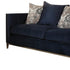 95" Blue Velvet Sofa And Toss Pillows With Silver Legs