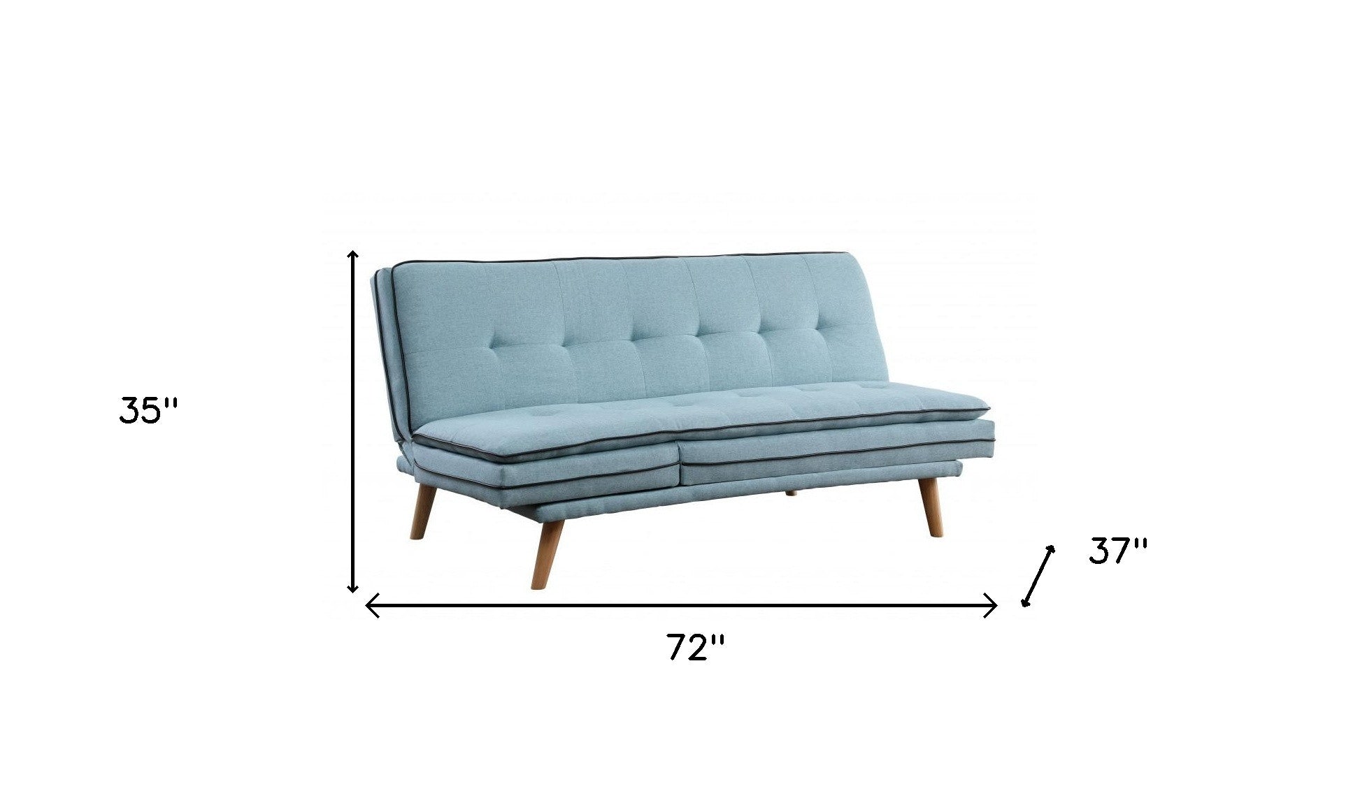 72" Blue Linen Sofa With Brown Legs