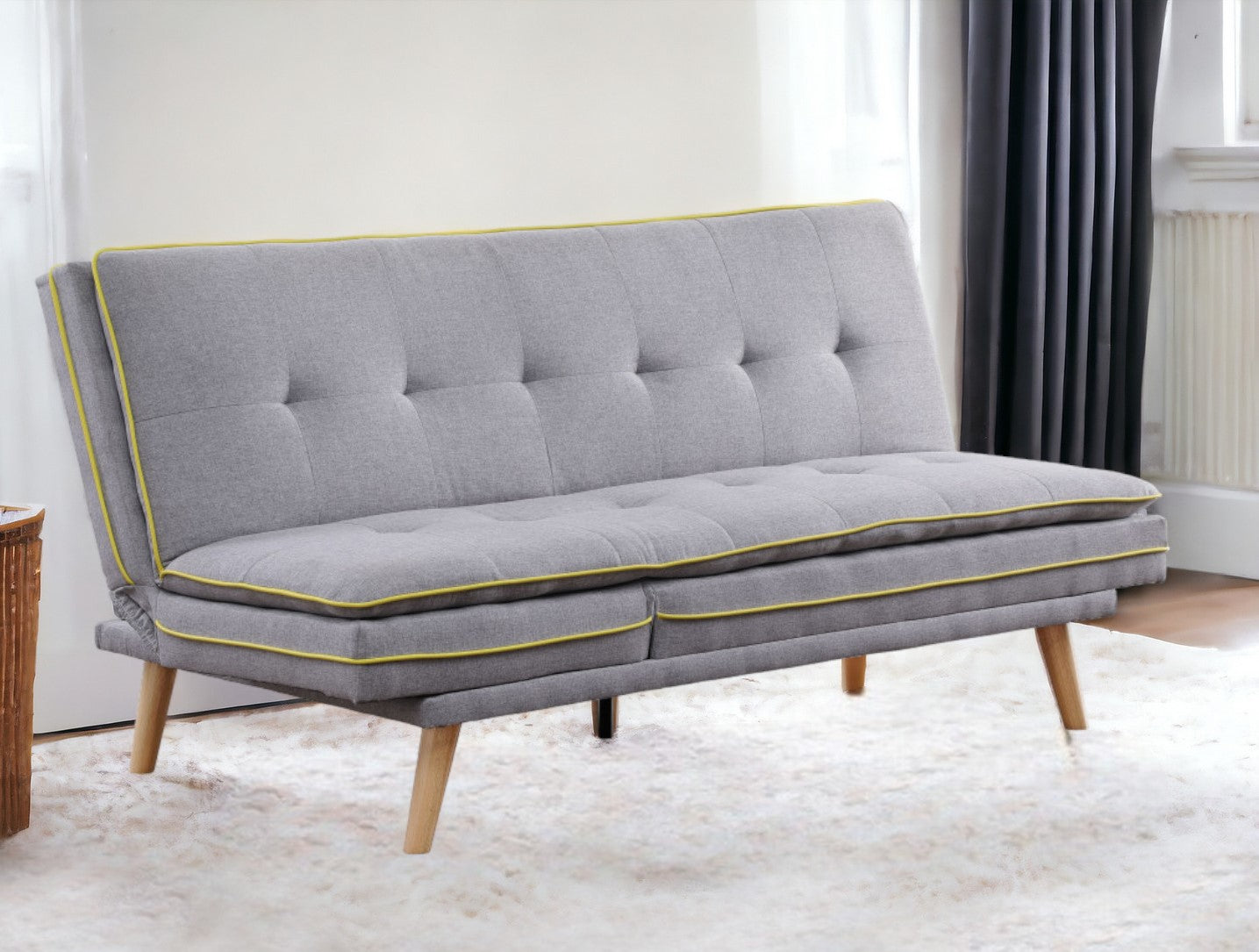 72" Gray Linen Sofa With Brown Legs