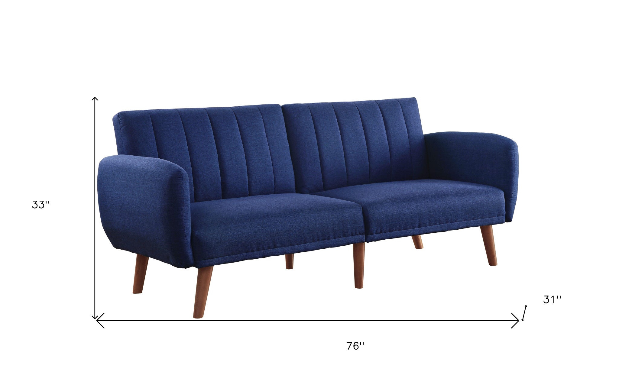 76" Blue Linen Sleeper Sofa With Wood Brown Legs