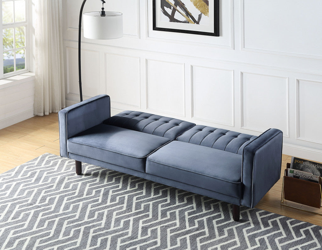 79" Dark Gray Velvet And Black Sleeper Sofa