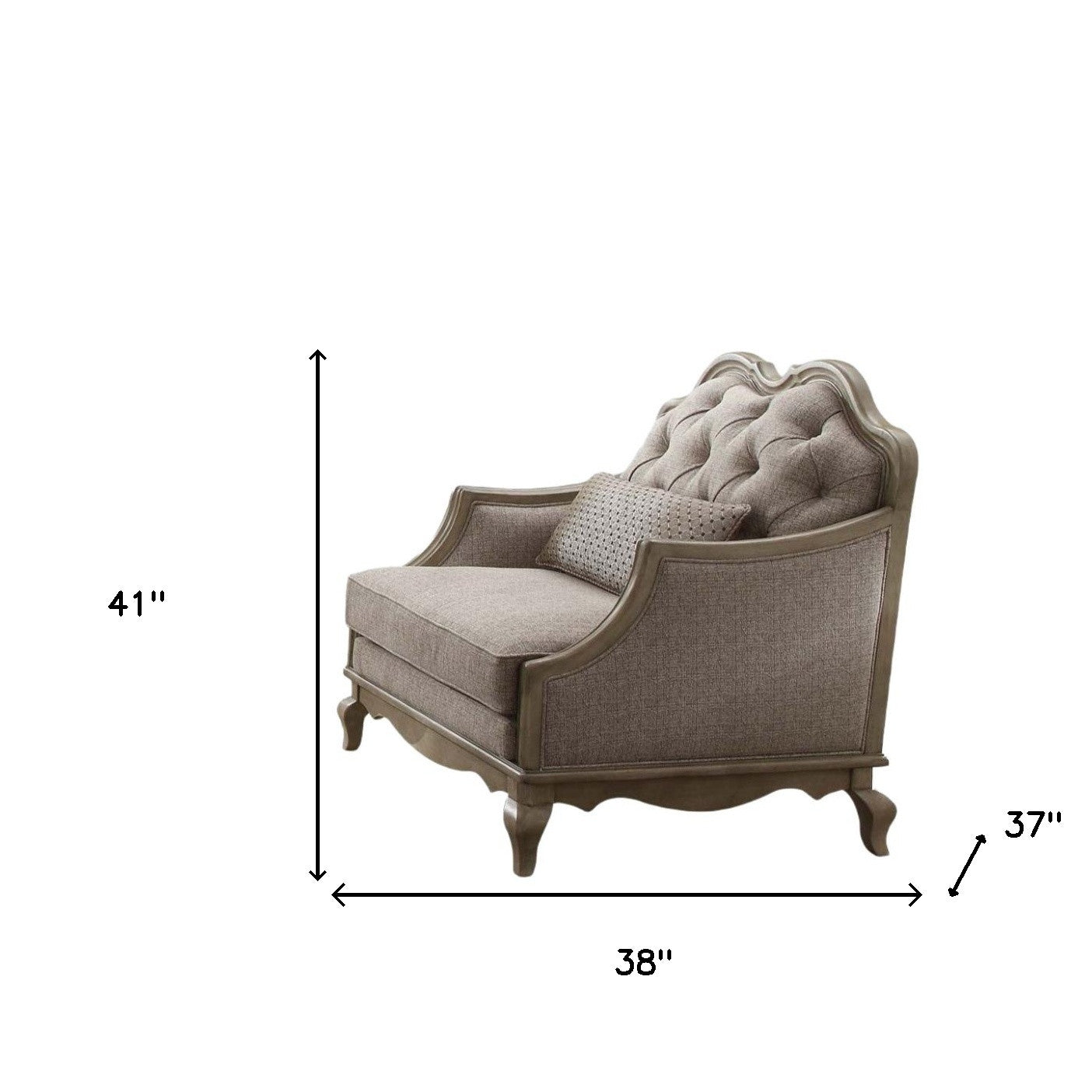 38" Beige Fabric And Black Tufted Arm Chair