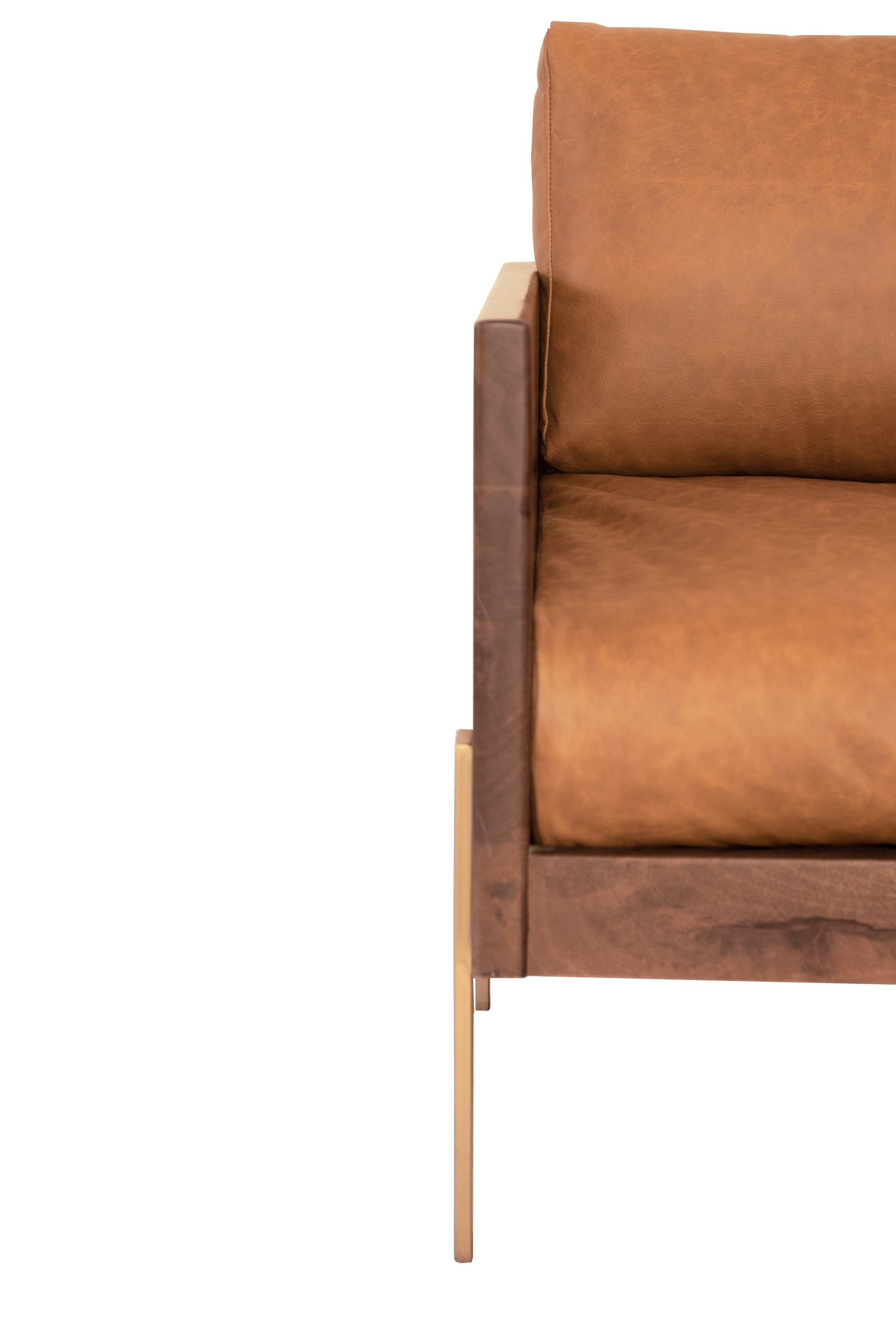 31" Carmel Brown Top Grain Leather And Gold Arm Chair