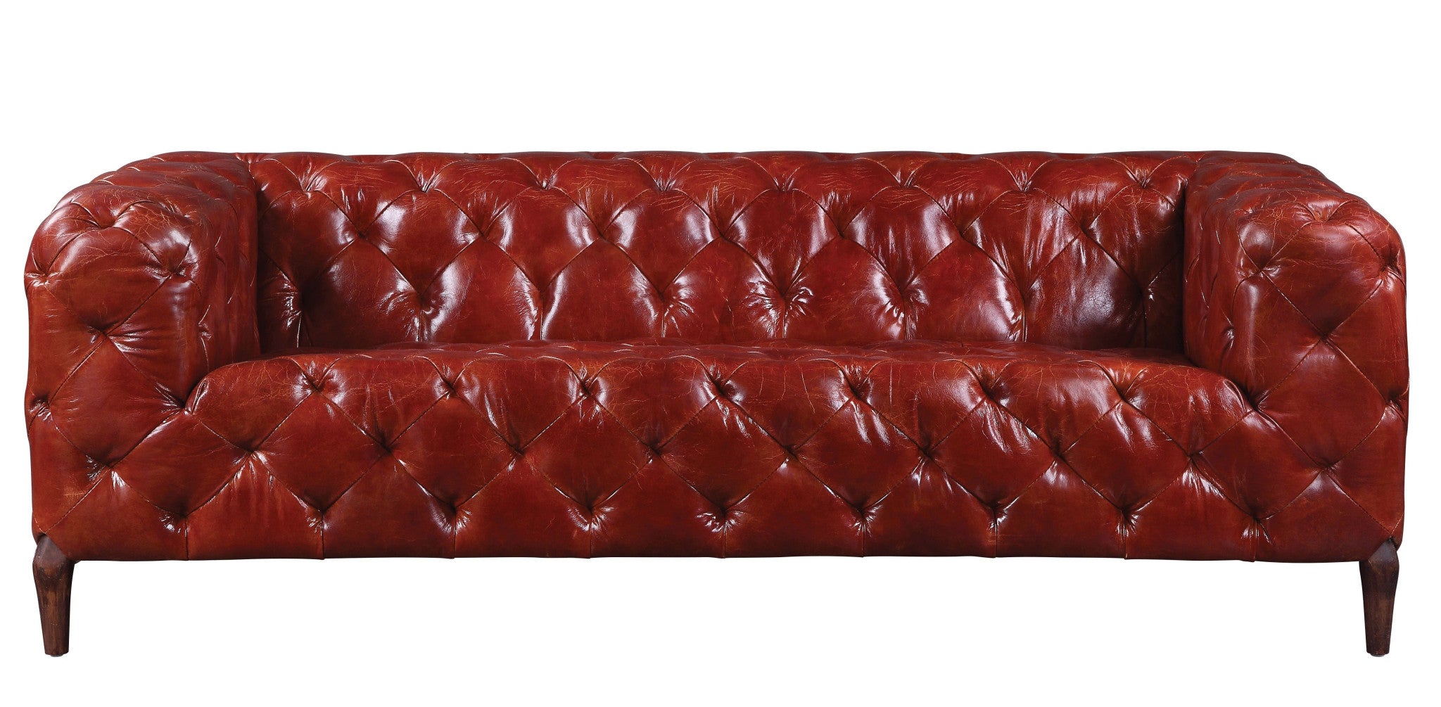 85" Merlot Top Grain Leather Sofa With Black Legs