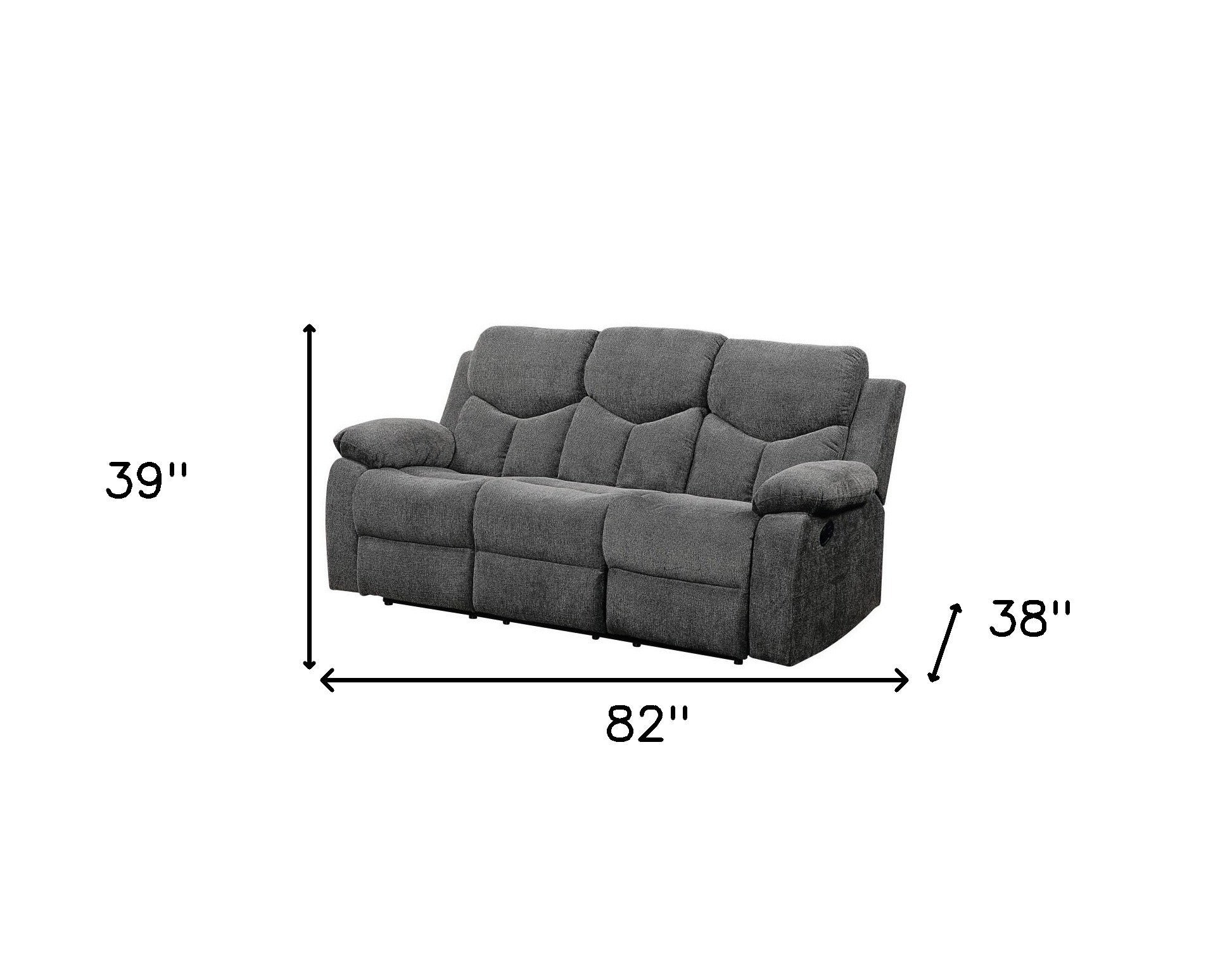 82" Gray Chenille Reclining Sofa With Black Legs