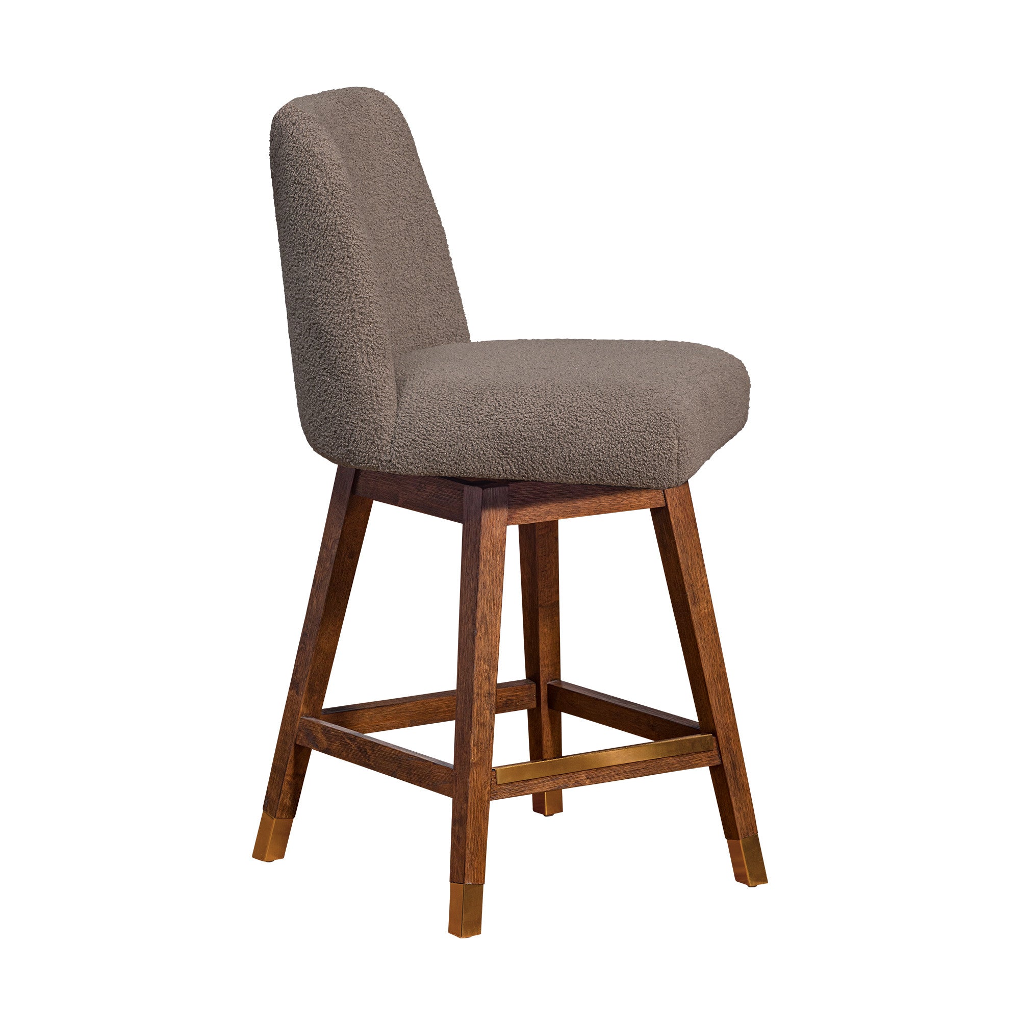 26" Taupe And Brown Solid Wood Swivel Bar Chair