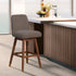 26" Taupe And Brown Solid Wood Swivel Bar Chair