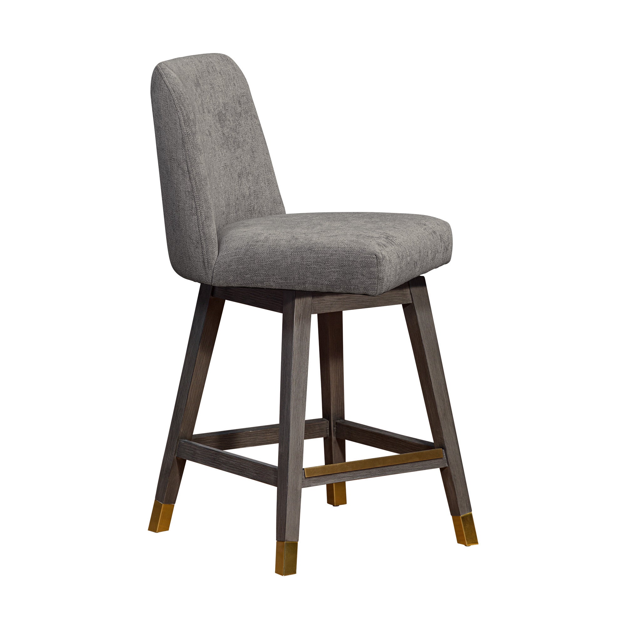 26" Mocha And Gray Solid Wood Swivel Bar Chair