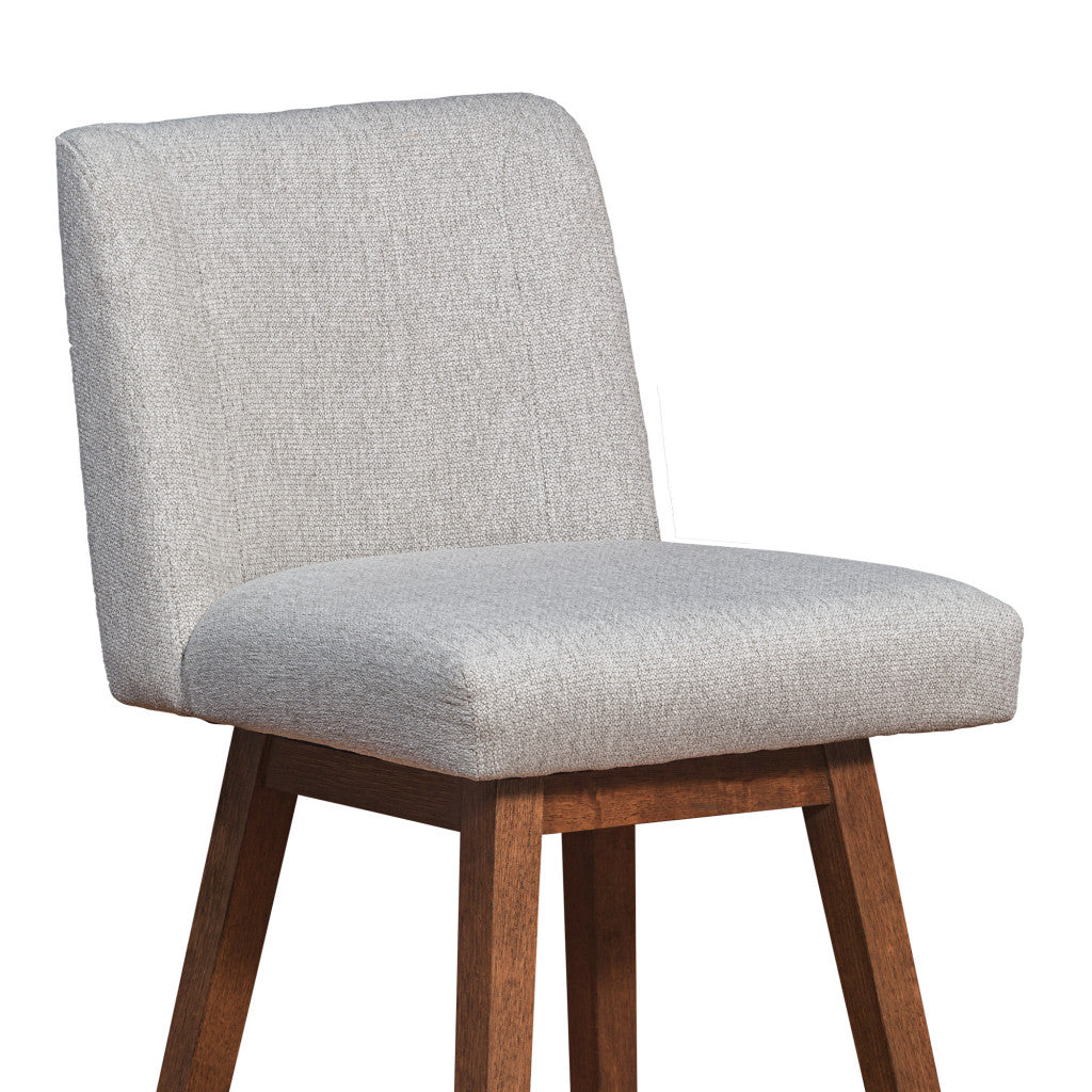 30" Taupe And Brown Solid Wood Swivel Bar Chair