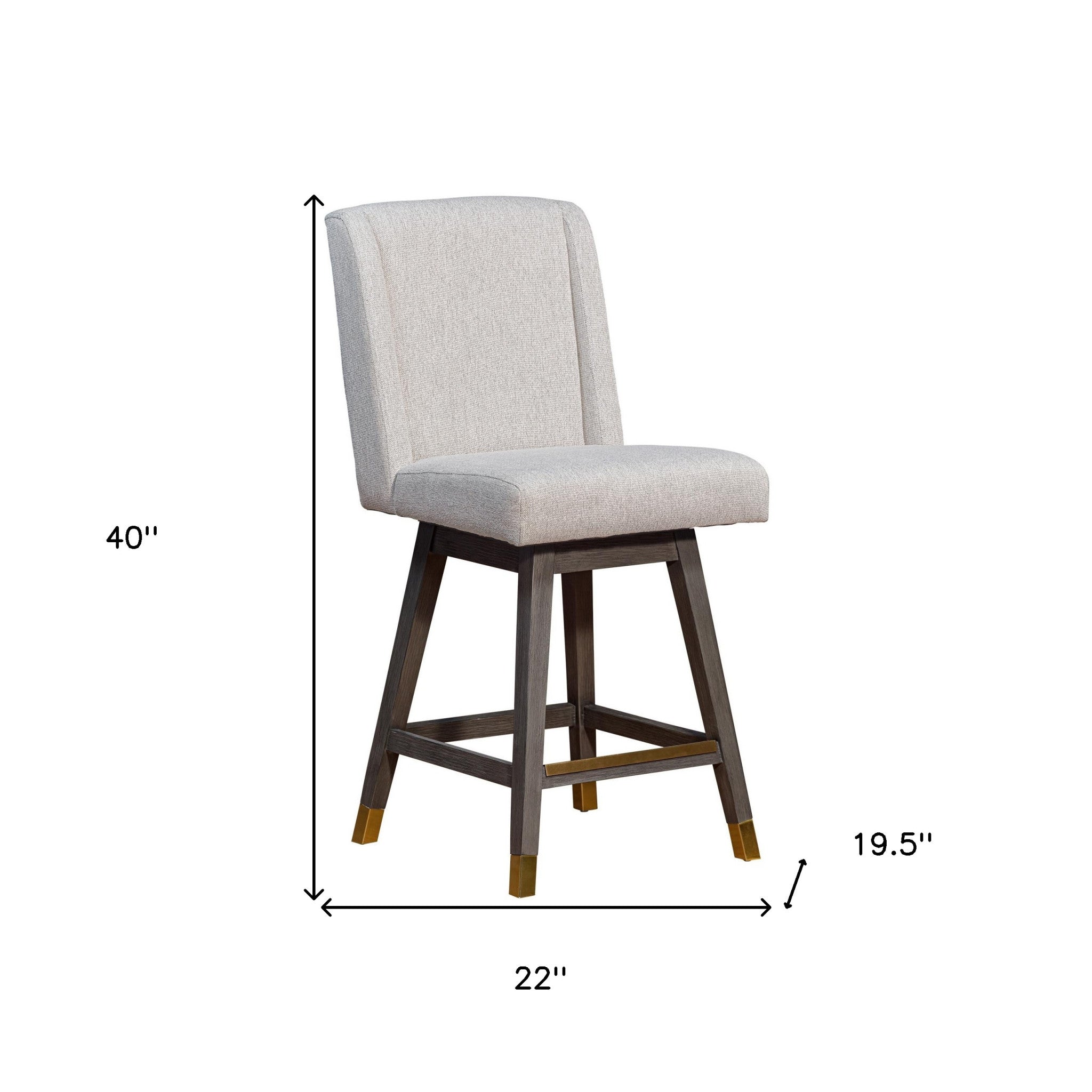 26" Taupe And Gray Solid Wood Swivel Bar Chair