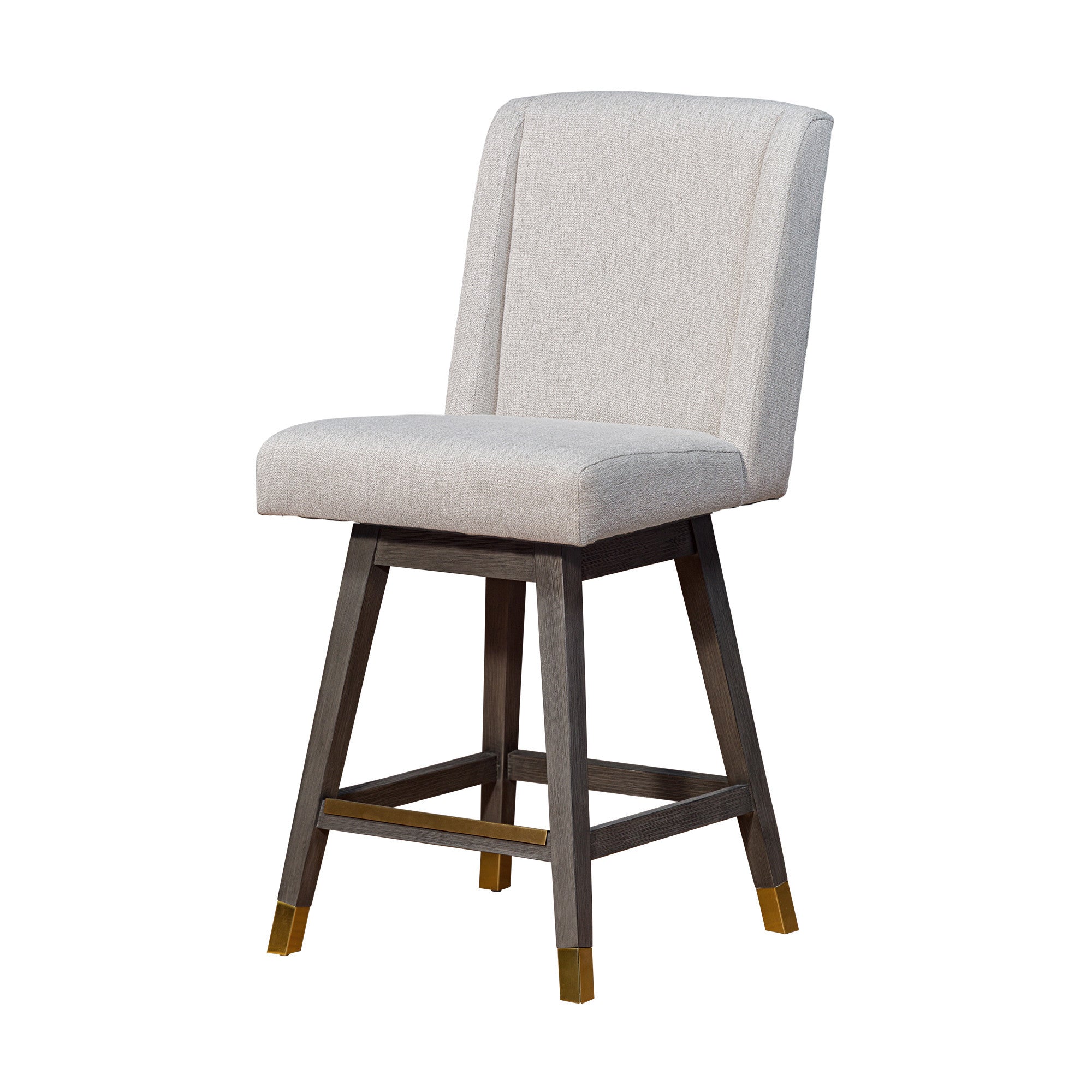 26" Taupe And Gray Solid Wood Swivel Bar Chair