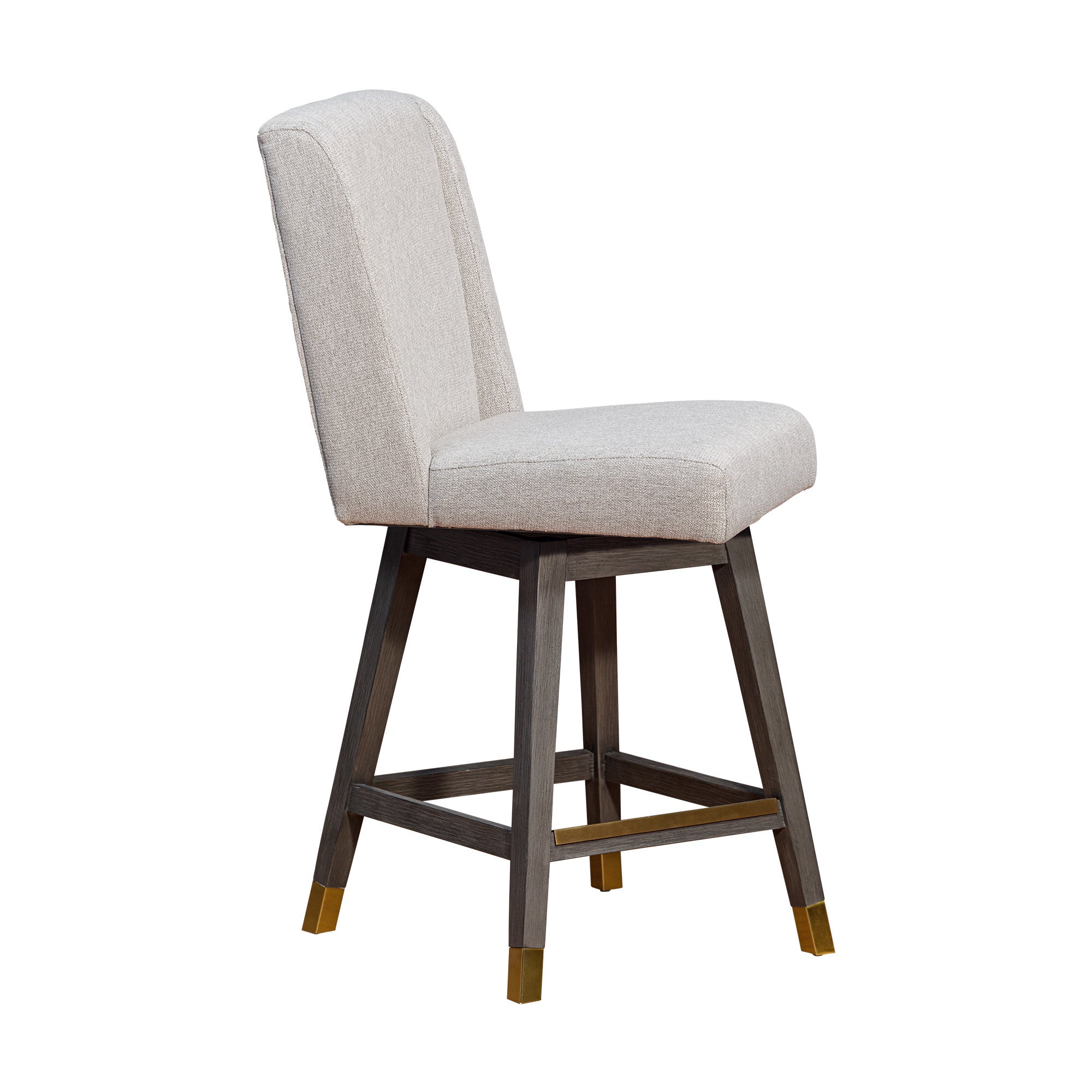 26" Taupe And Gray Solid Wood Swivel Bar Chair