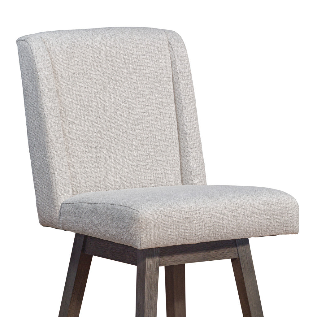 26" Taupe And Gray Solid Wood Swivel Bar Chair