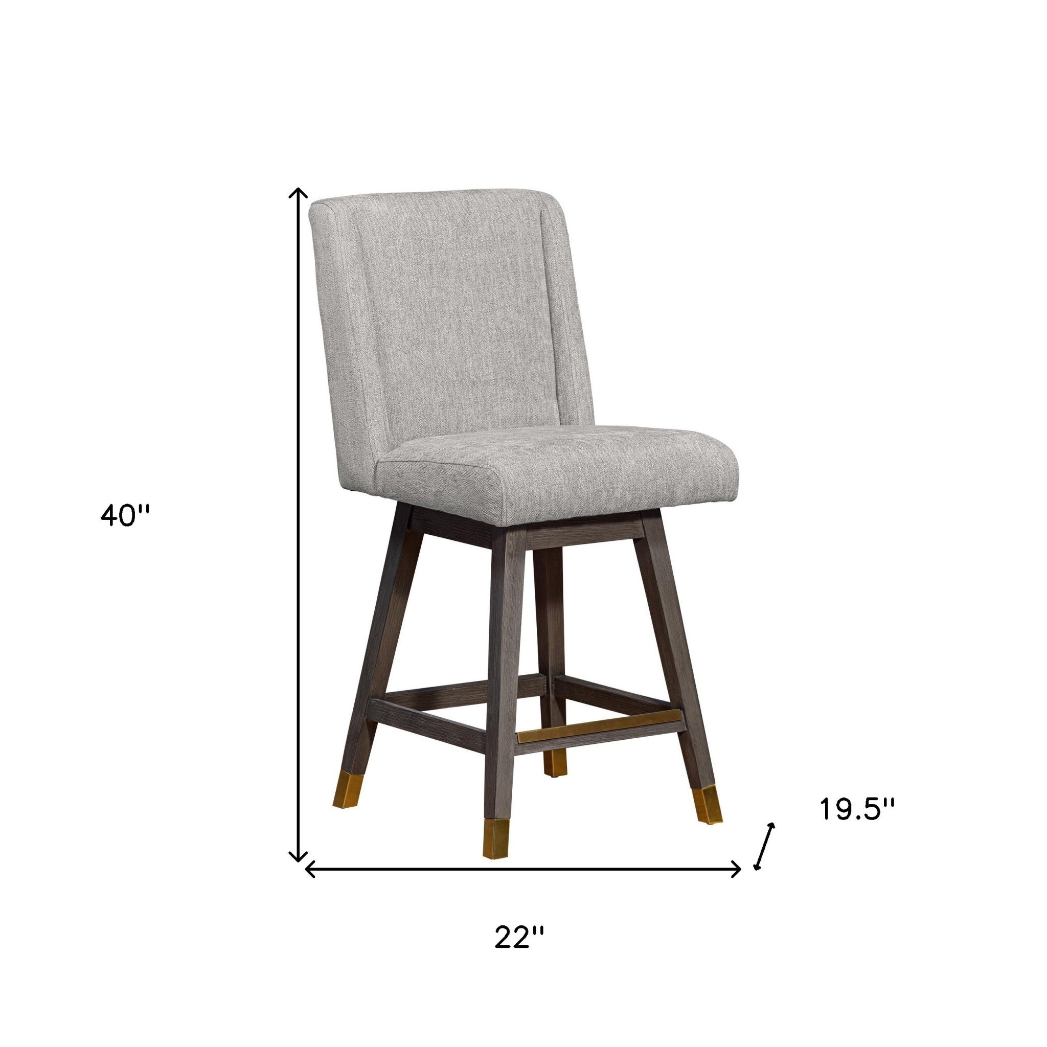 26" Mocha And Gray Solid Wood Swivel Bar Chair