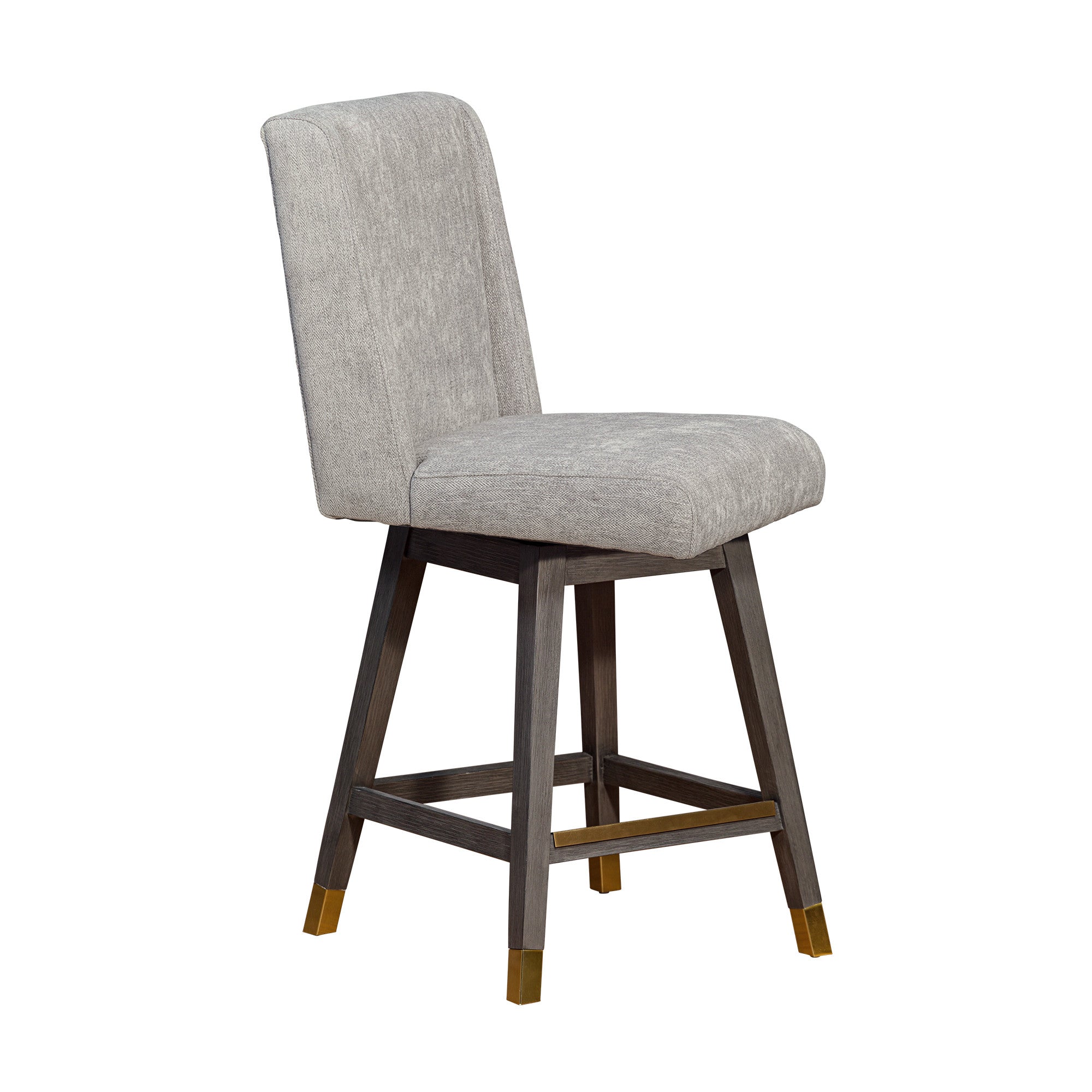 26" Mocha And Gray Solid Wood Swivel Bar Chair