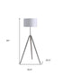 64" Chrome Adjustable Tripod Floor Lamp With White Shade