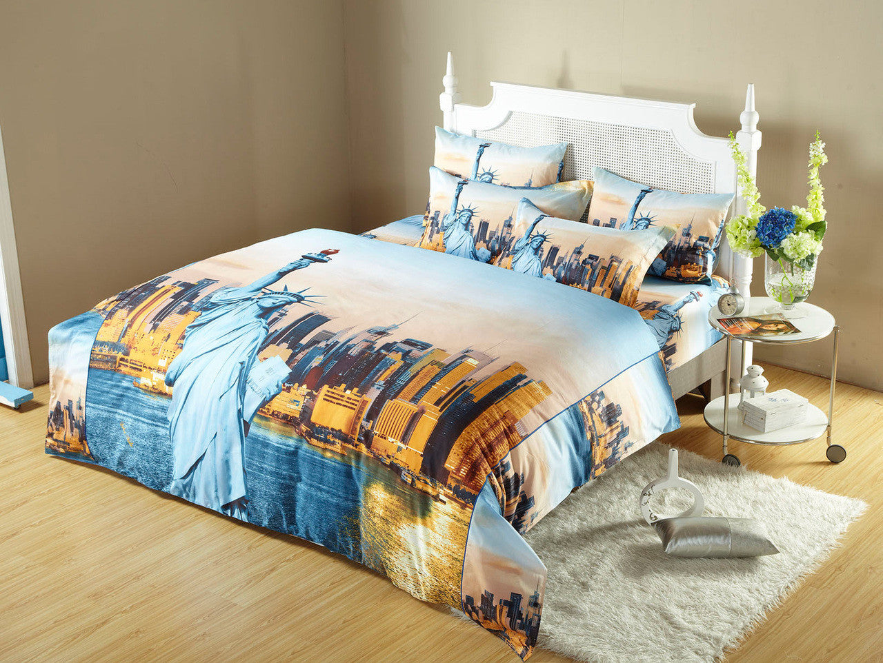 King Size Duvet Cover Sheets Set, Statue of Liberty