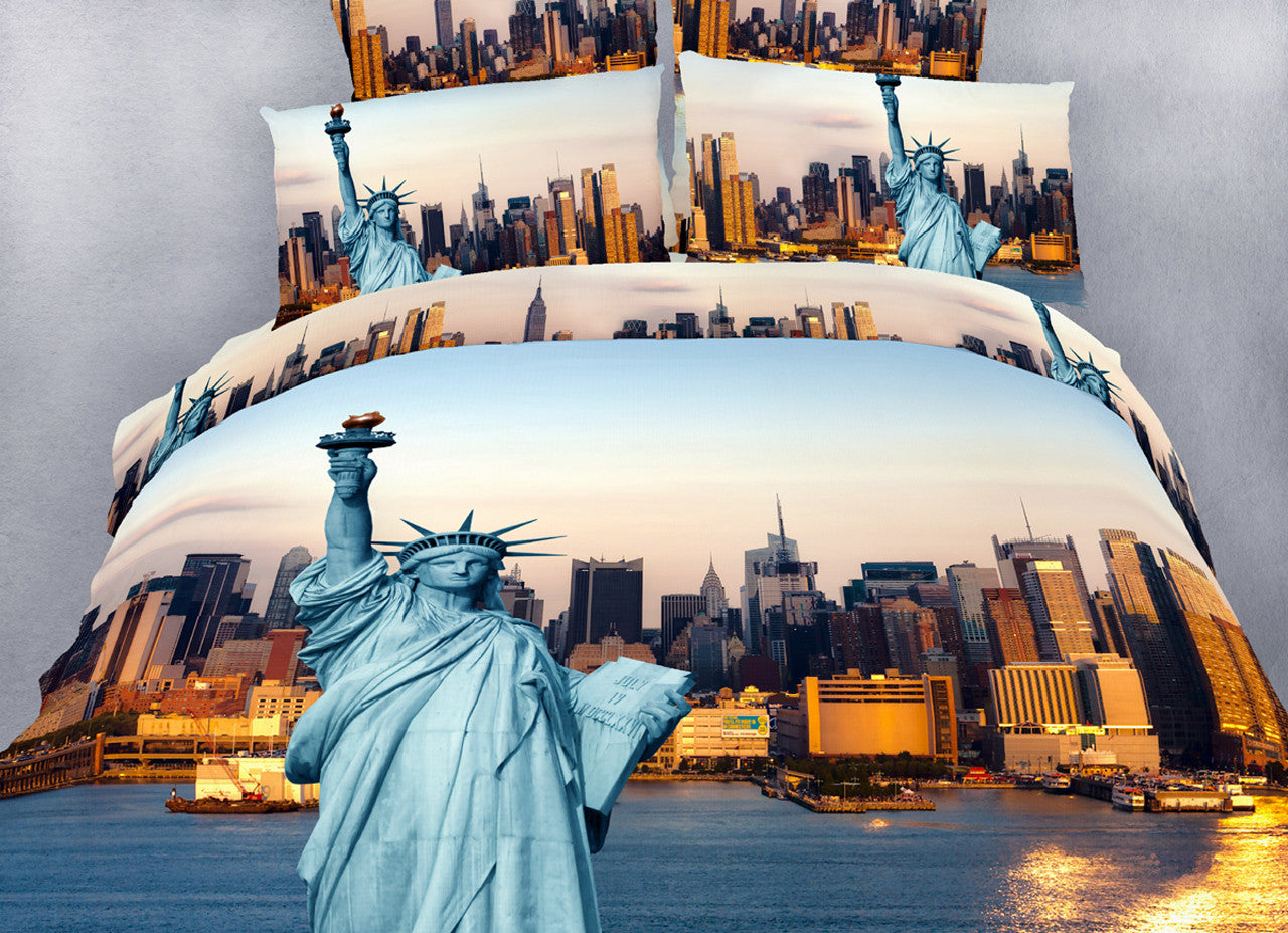 King Size Duvet Cover Sheets Set, Statue of Liberty