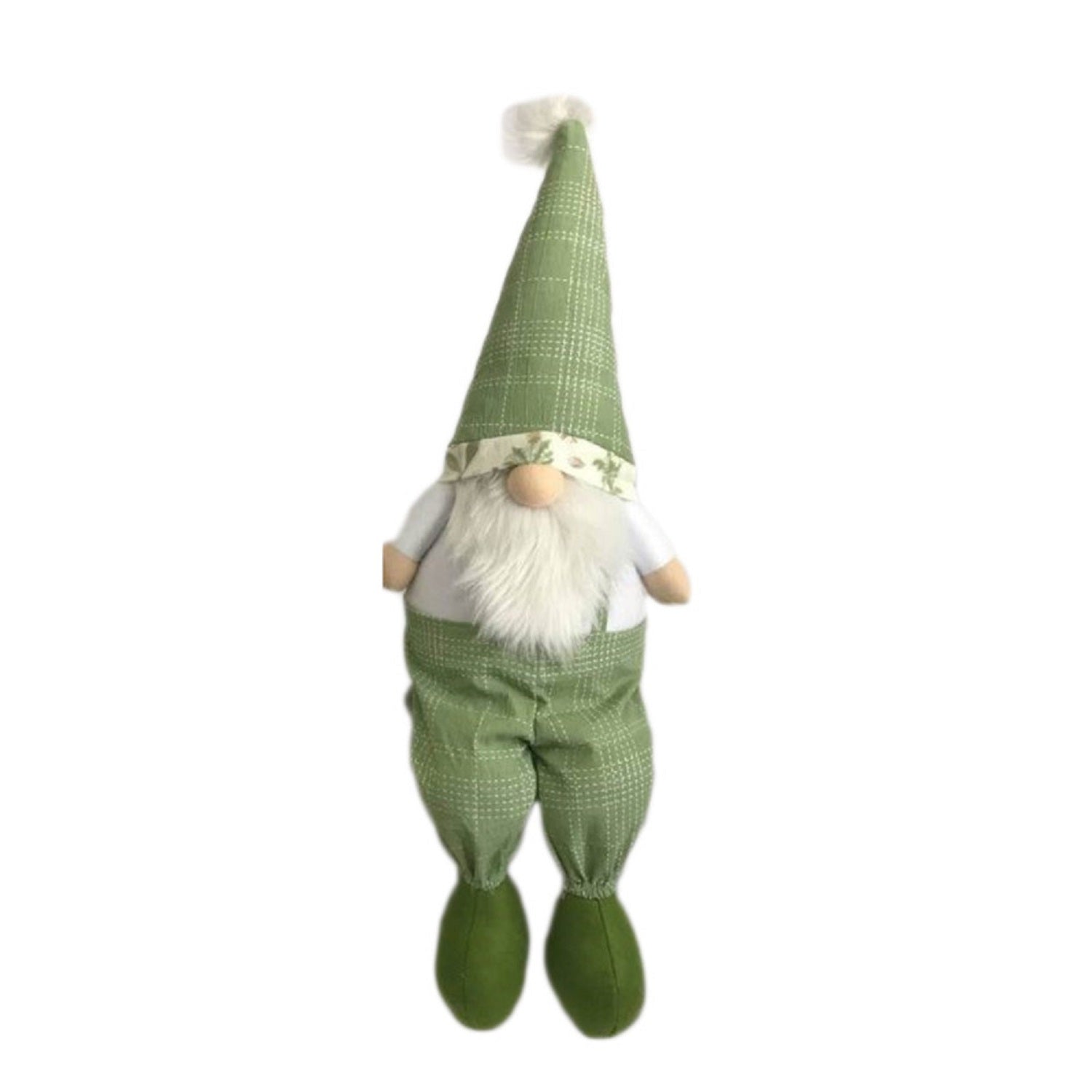 30" Green and White Fabric Sitting Gnome