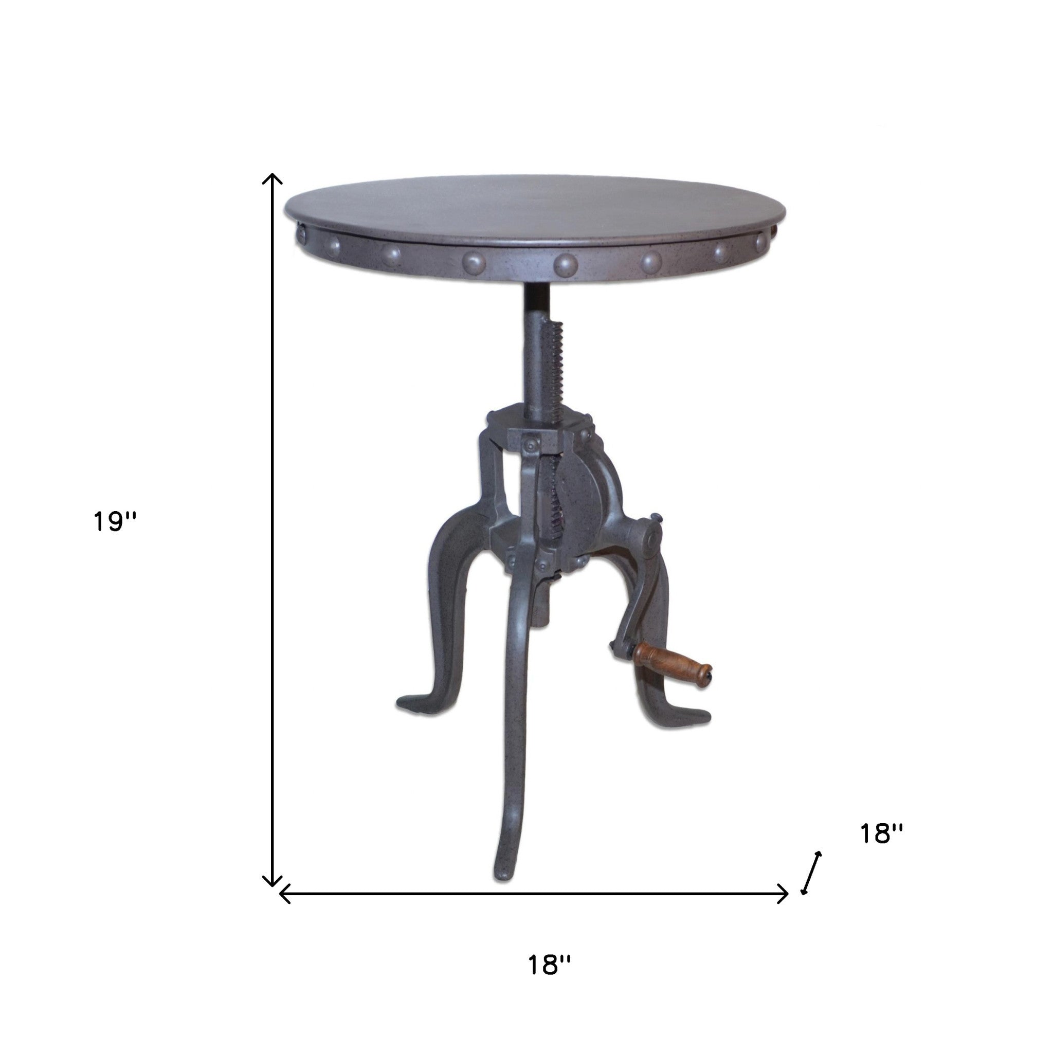 18" Gray Iron Height Adjustable Round End Table