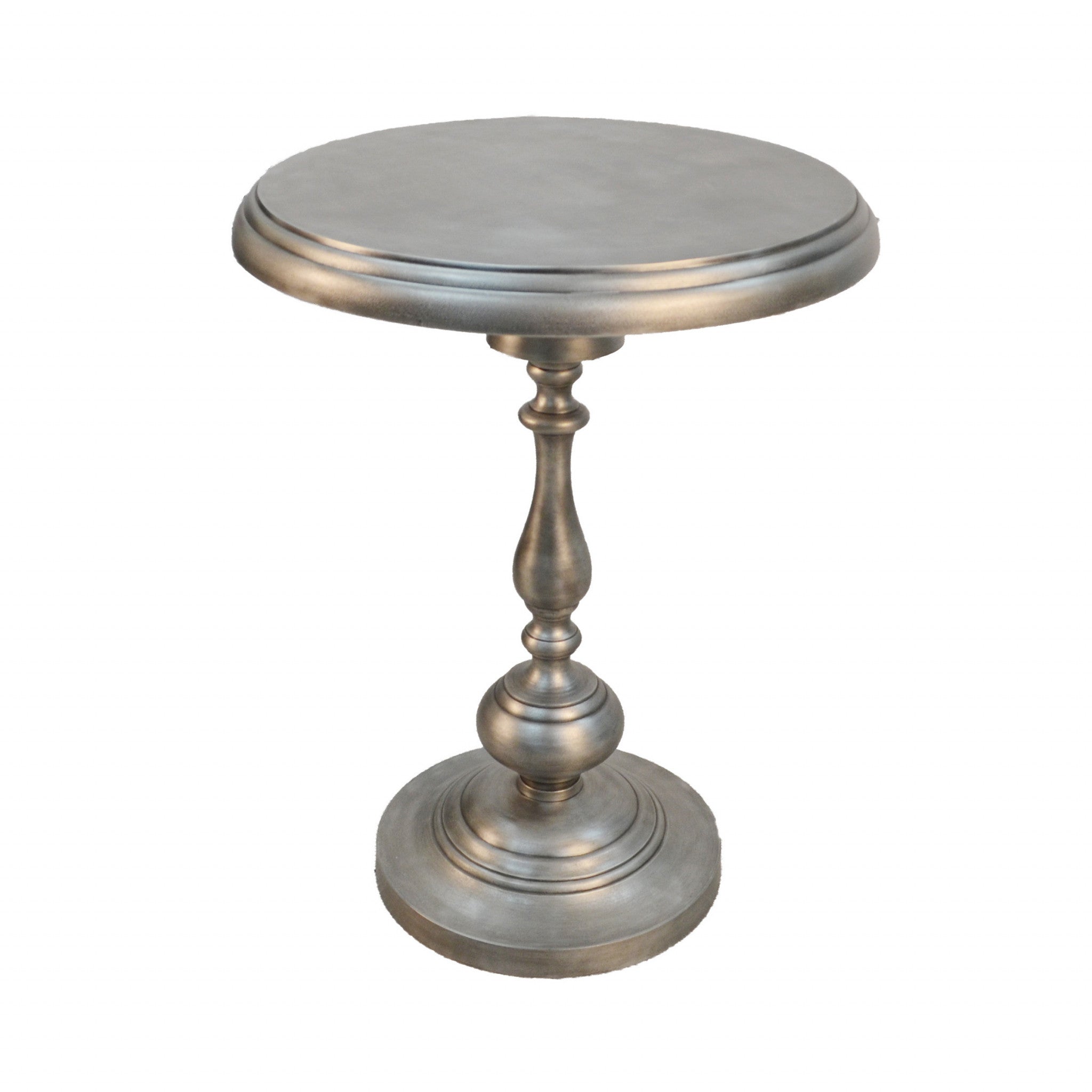 24" Antique Nickle Metal Round End Table