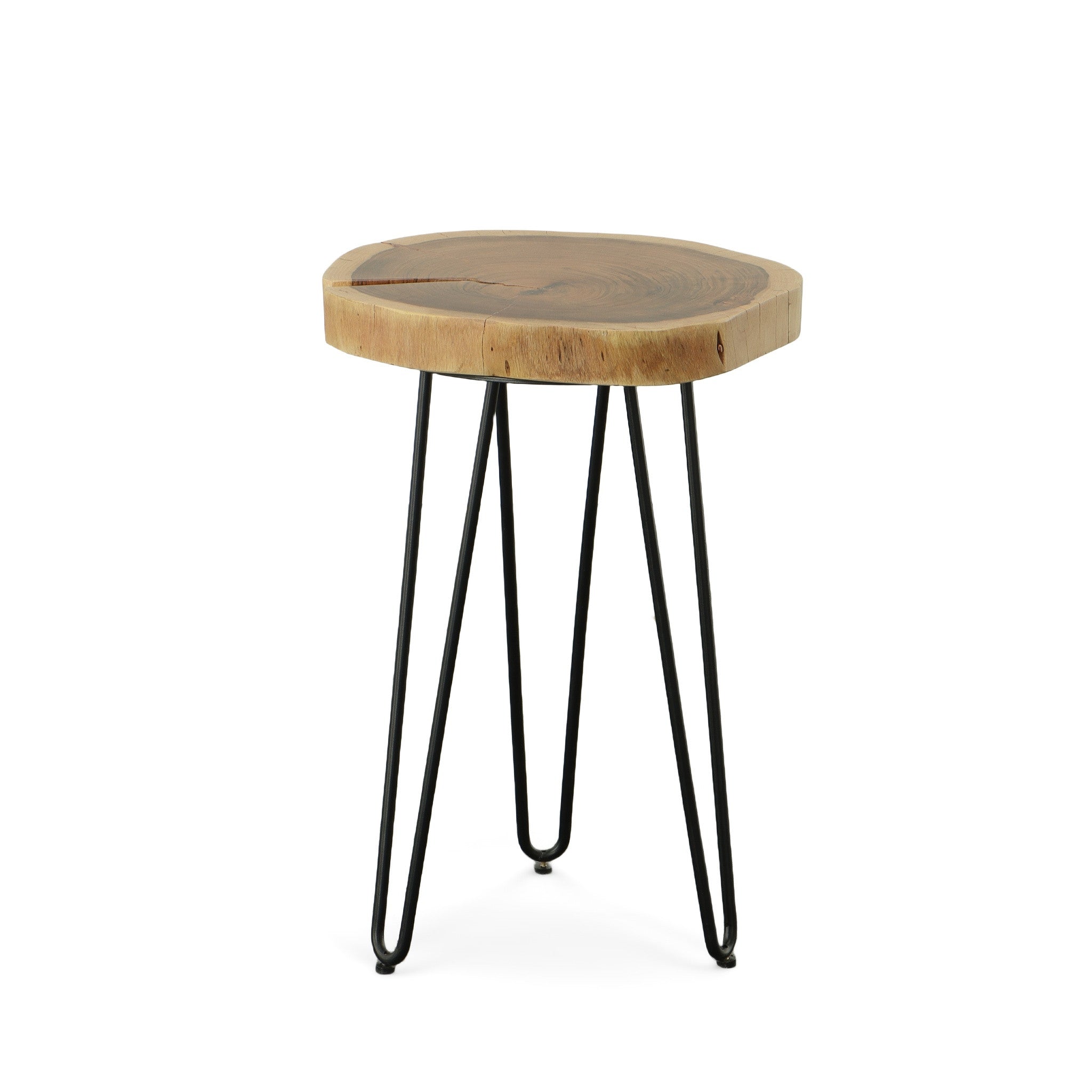 26" Black And Natural Solid Wood Live Edge Round End Table