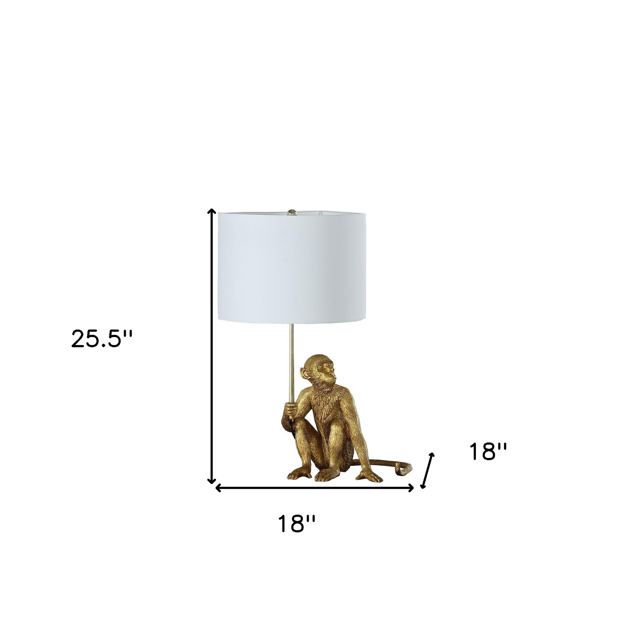 26" Antiqued Gold Sitting Monkey Table Lamp With White