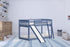 Blue Twin over Twin Solid Wood Bunk Bed With Slide and Ladder