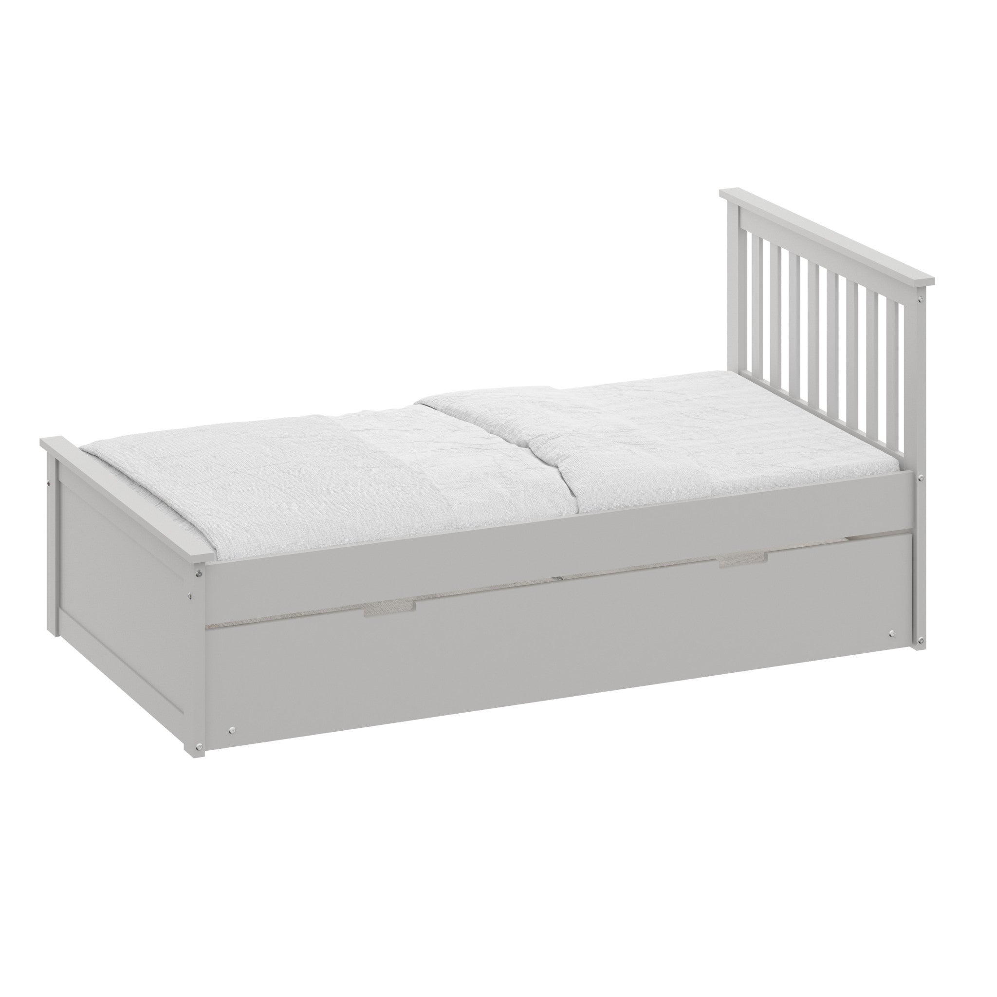 White Solid Wood Twin Bed With Pull Out Trundle