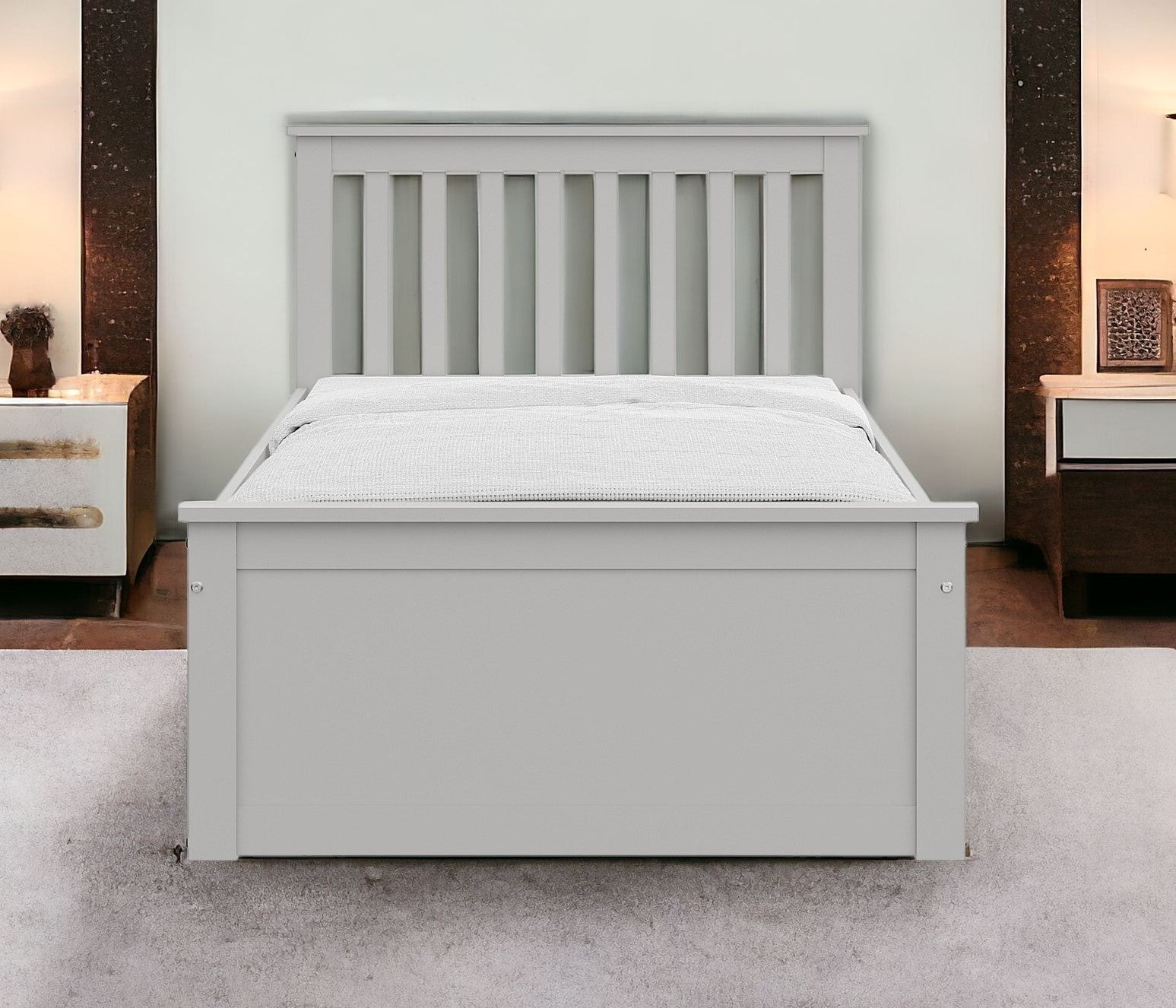 White Solid Wood Twin Bed With Pull Out Trundle