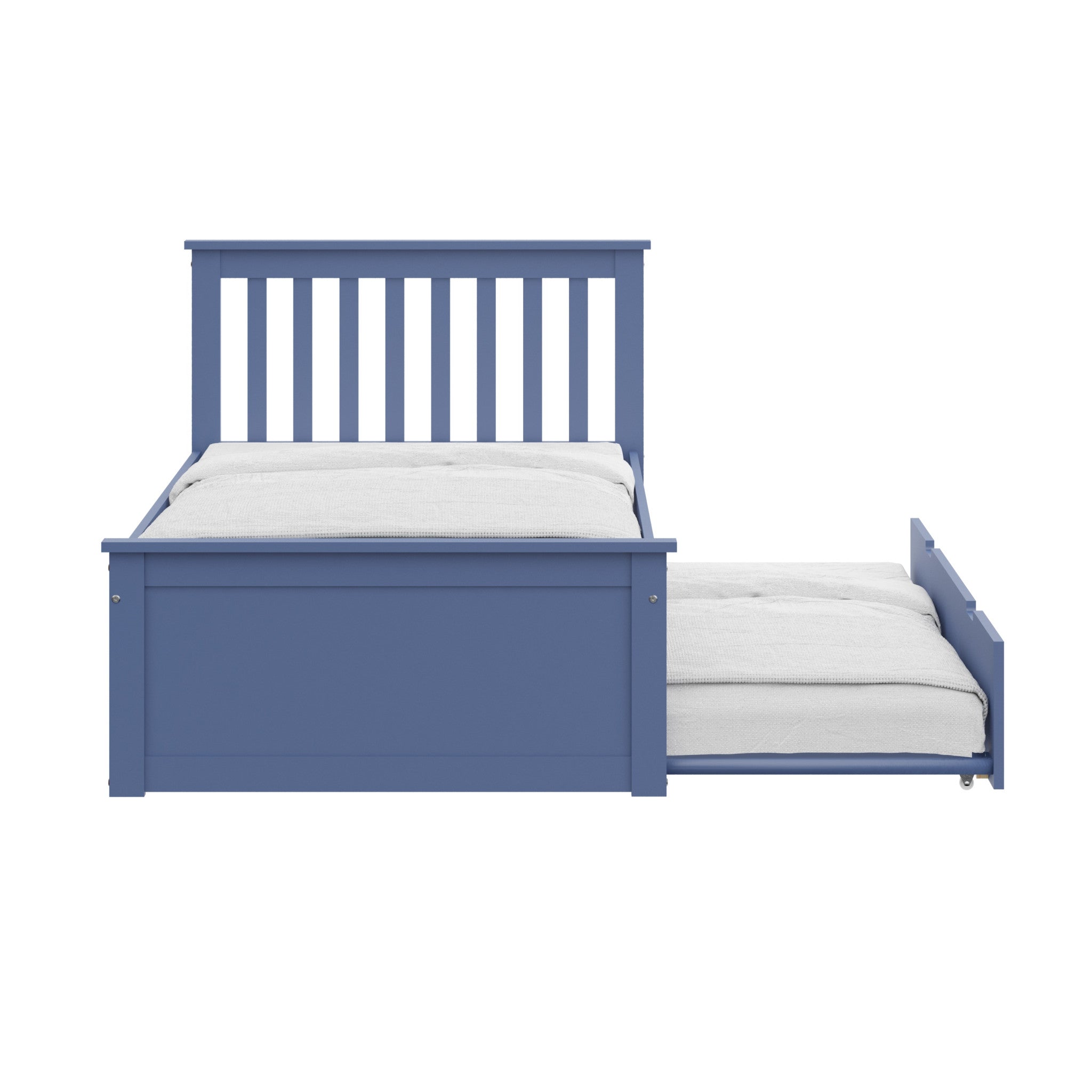 Blue Solid Wood Twin Bed With Pull Out Trundle