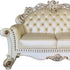 70" Champagne And Pearl Faux Leather Loveseat and Toss Pillows