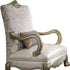 34" Pearl and Gold Faux Leather Damask Arm Chair