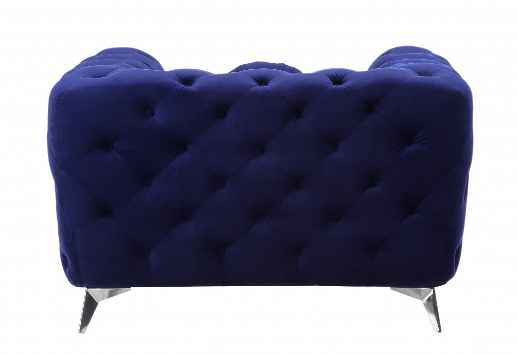 41" Blue Fabric And Black Tufted Arm Chair