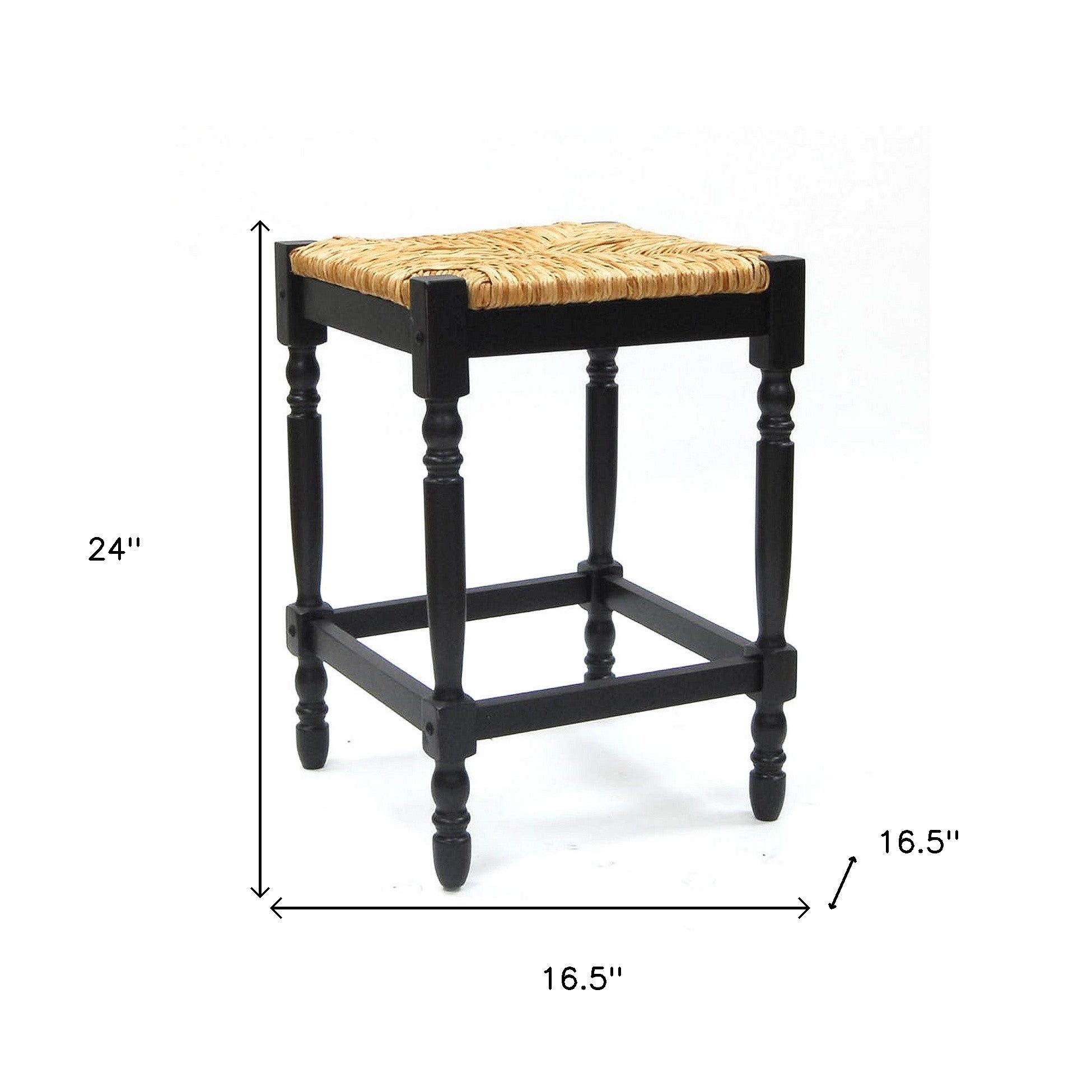 24" Natural And Black Solid Wood Backless Counter Height Bar Chair