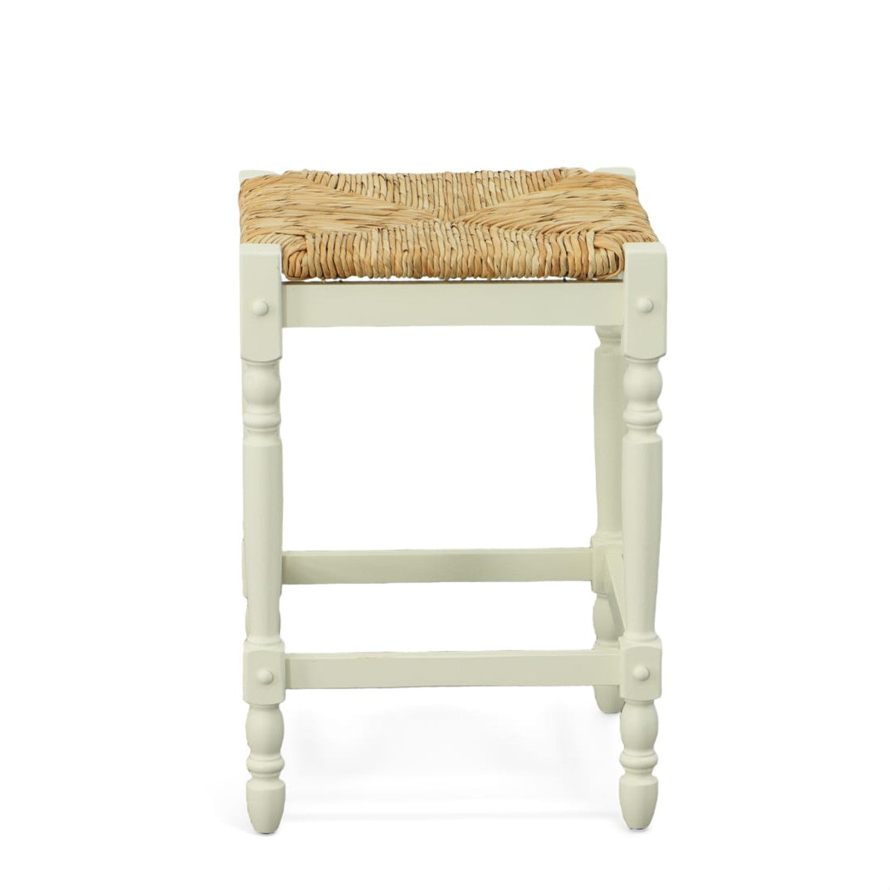 24" Natural And Antiqued White Solid Wood Backless Counter Height Bar Chair