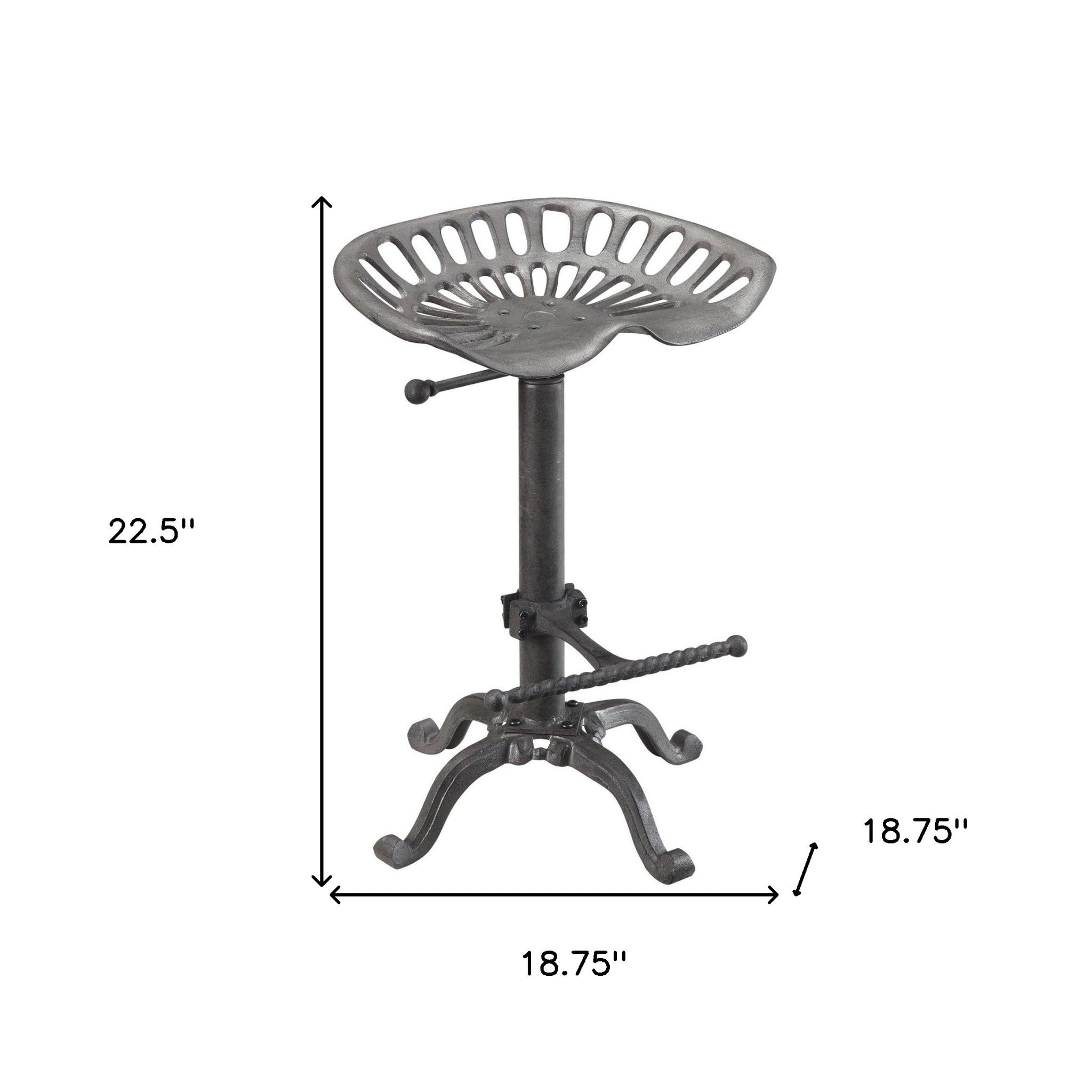 23" Gray Iron Backless Adjustable Height Bar Chair