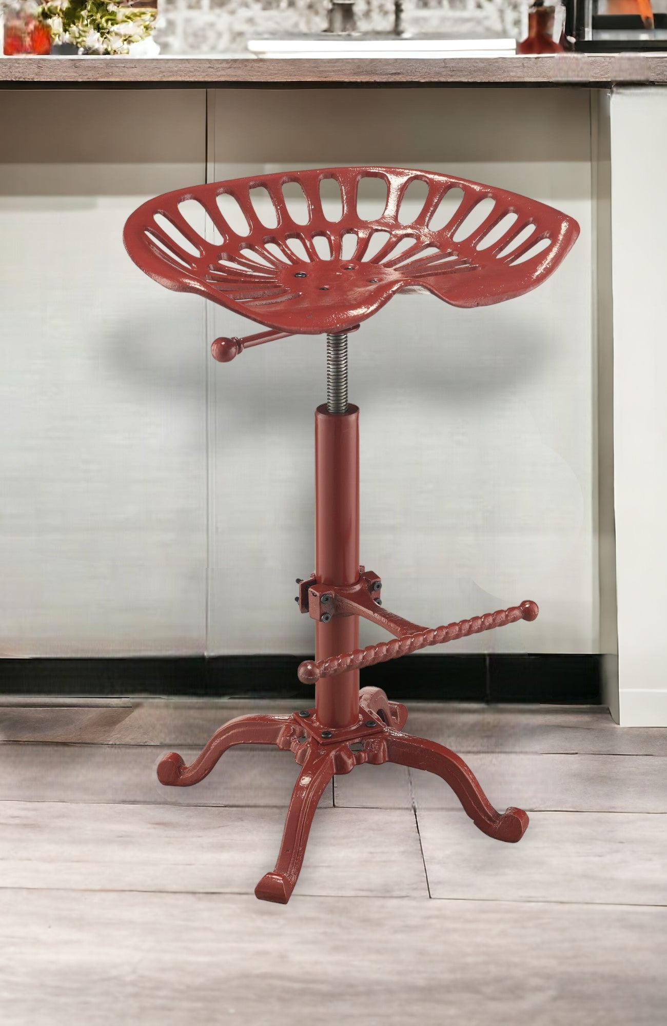 23" Red Iron Backless Adjustable Height Bar Chair