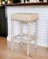 30" Cream And Vanilla Linen Upholstered Solid Wood Backless Bar Chair