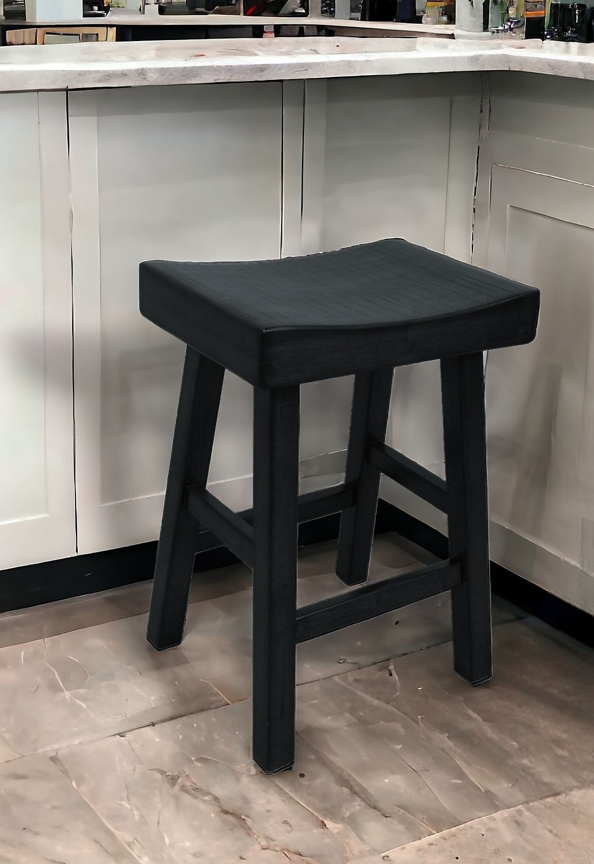 25" Black Solid Wood Backless Counter Height Bar Chair