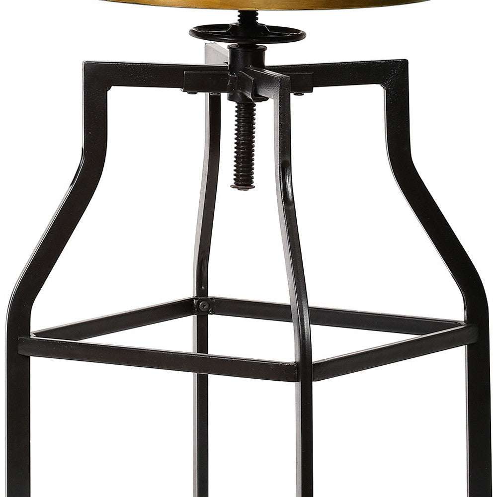 26" Chestnut And Black Steel Swivel Backless Adjustable Height Bar Chair