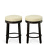 Set of Two 24" Cream And Espresso Faux Leather And Solid Wood Swivel Backless Counter Height Bar Chairs