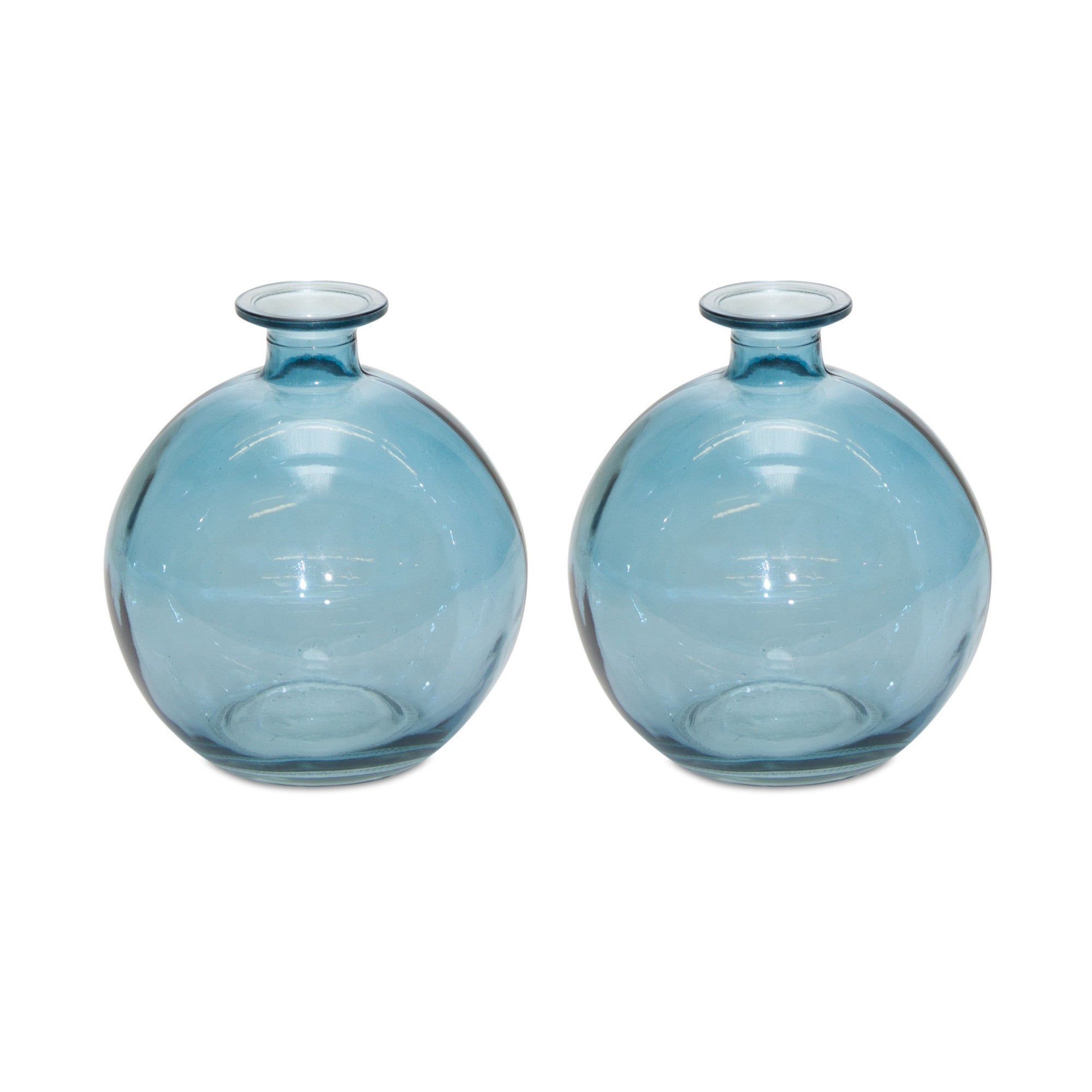 Set of Two 6" Blue Glass Round Table Vases