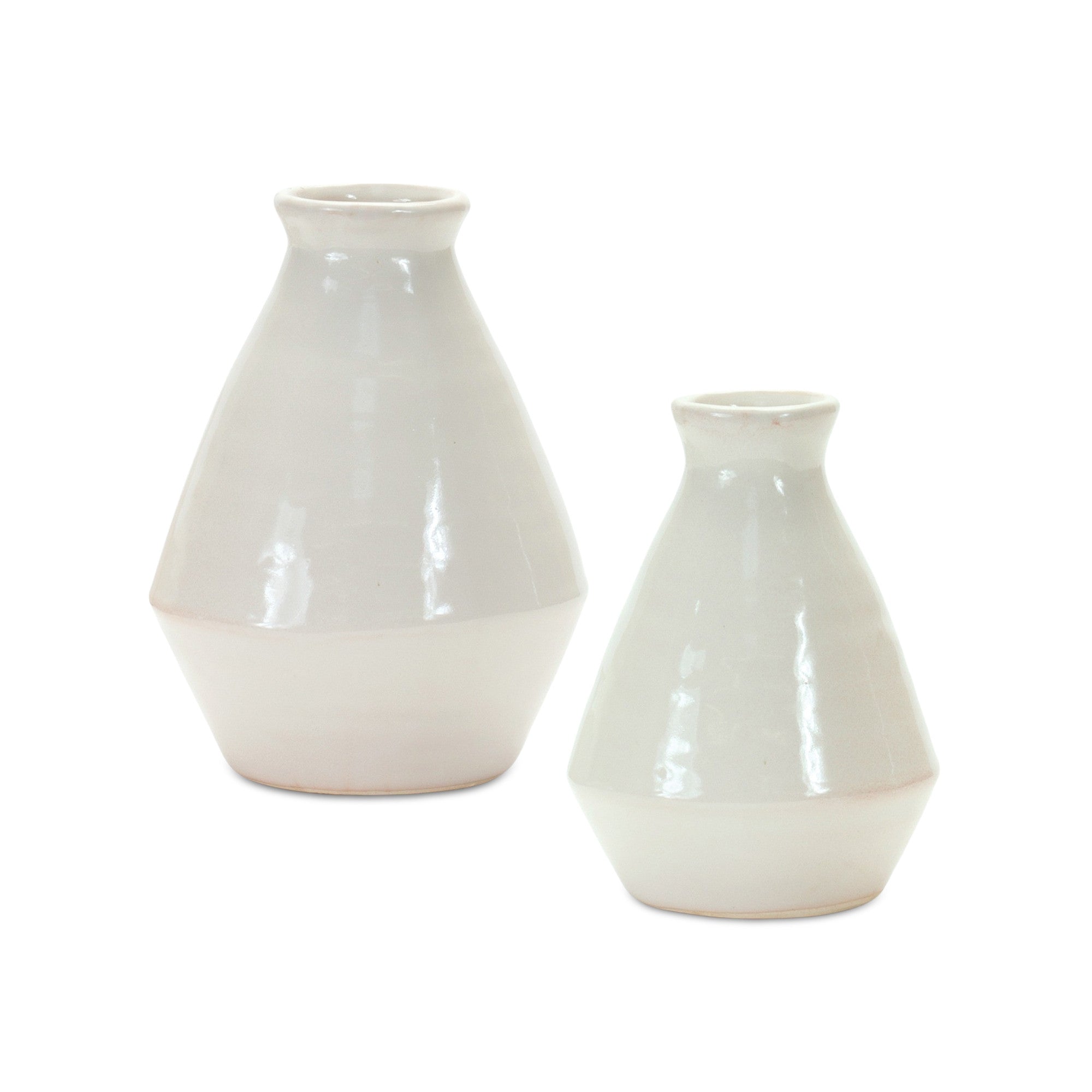 Set Of Two 6.25" Terracotta White Round Table vase